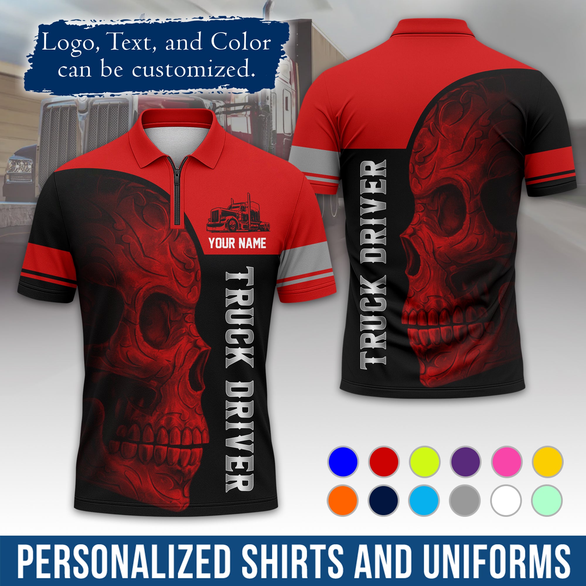 Custom Polo Shirt for Semi Truck Drivers, Personalized Logo, Company Text & Contact Info PL06