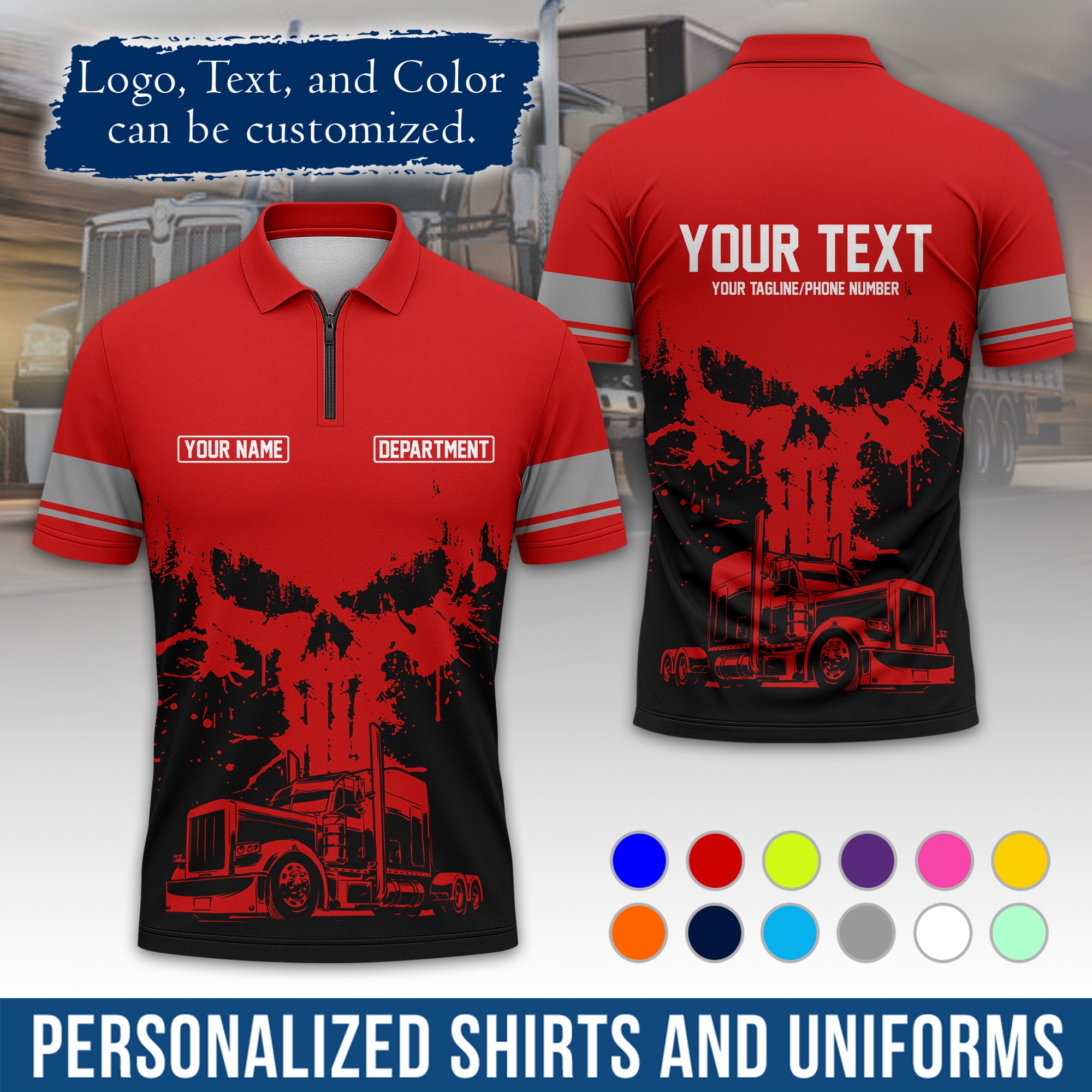 Custom Polo Shirt for Semi Truck Drivers, Personalized Logo, Company Text & Contact Info PL04