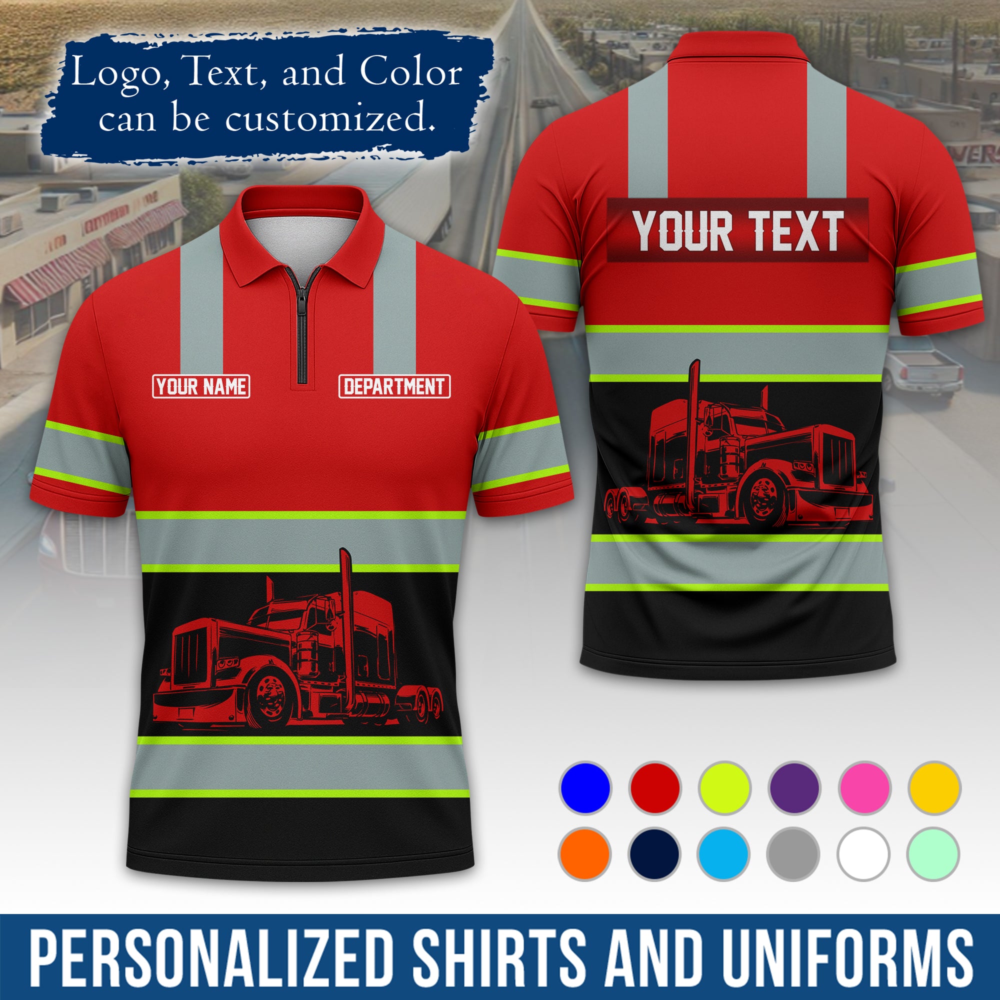 Custom Polo Shirt for Semi Truck Drivers, Personalized Logo, Company Text & Contact Info PL09