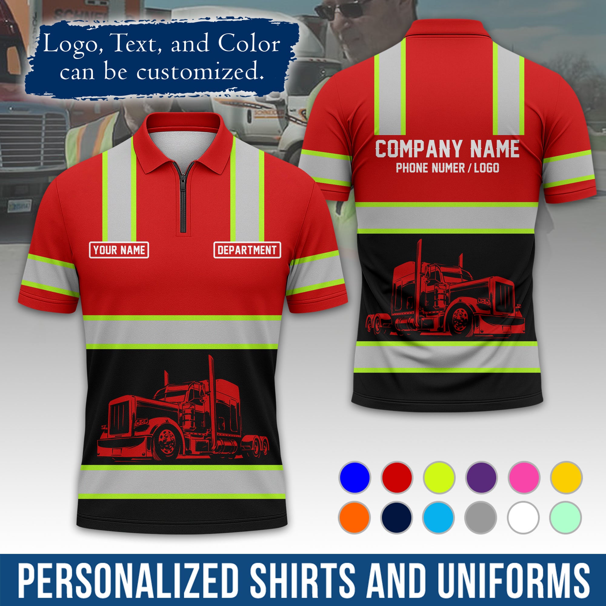 Custom Polo Shirt for Semi Truck Drivers, Personalized Logo, Company Text & Contact Info PL03