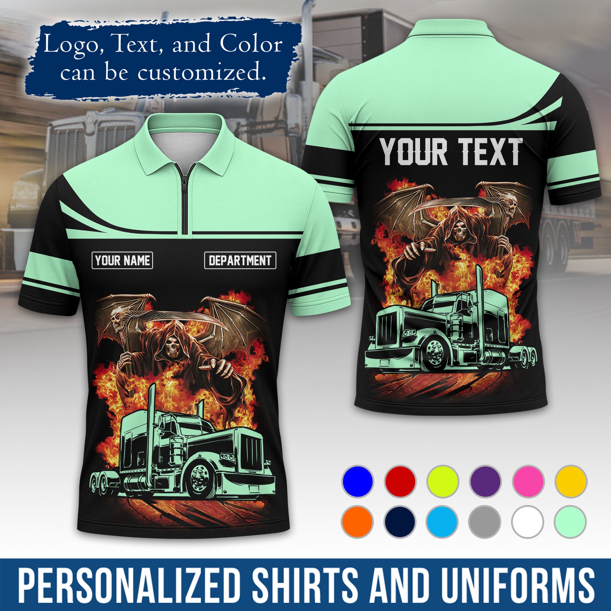 Custom Polo Shirt for Semi Truck Drivers, Personalized Logo, Company Text & Contact Info PL01