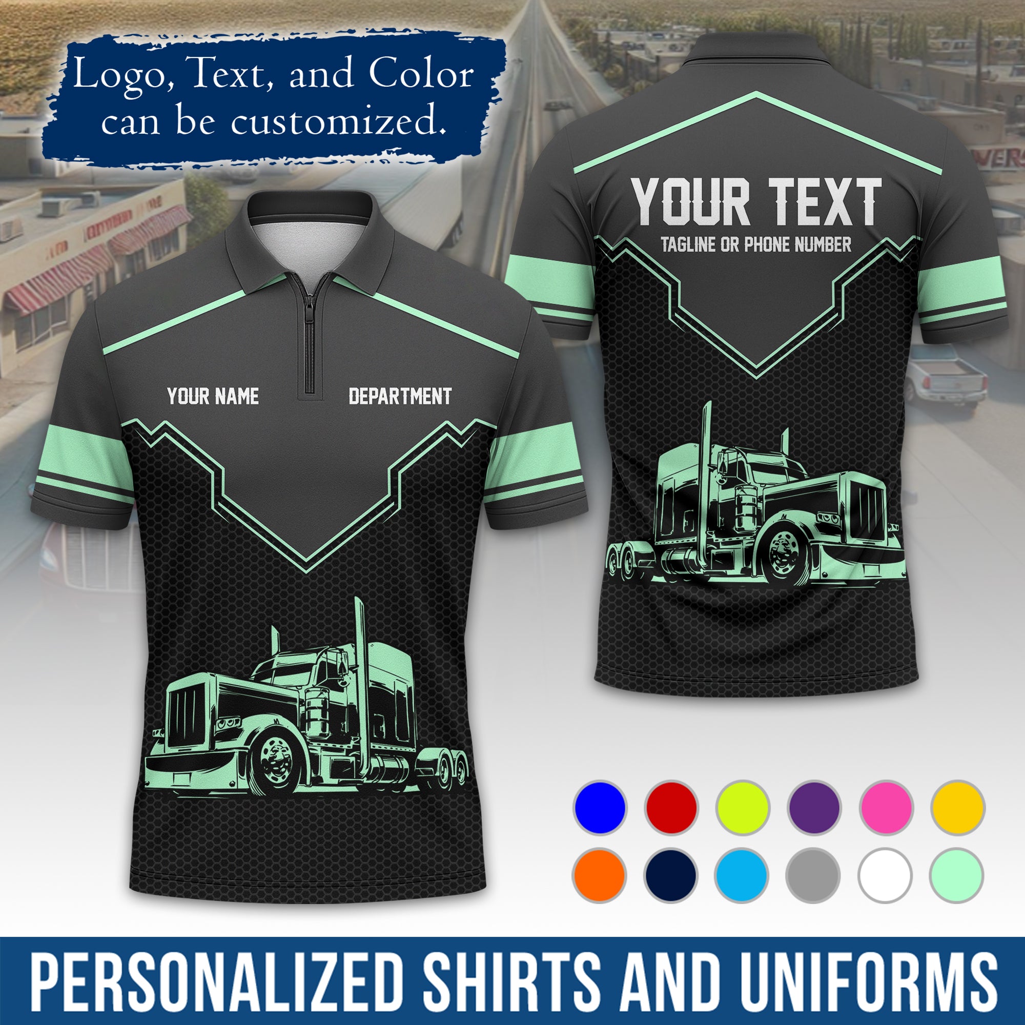 Custom Polo Shirt for Semi Truck Drivers, Personalized Logo, Company Text & Contact Info PL08