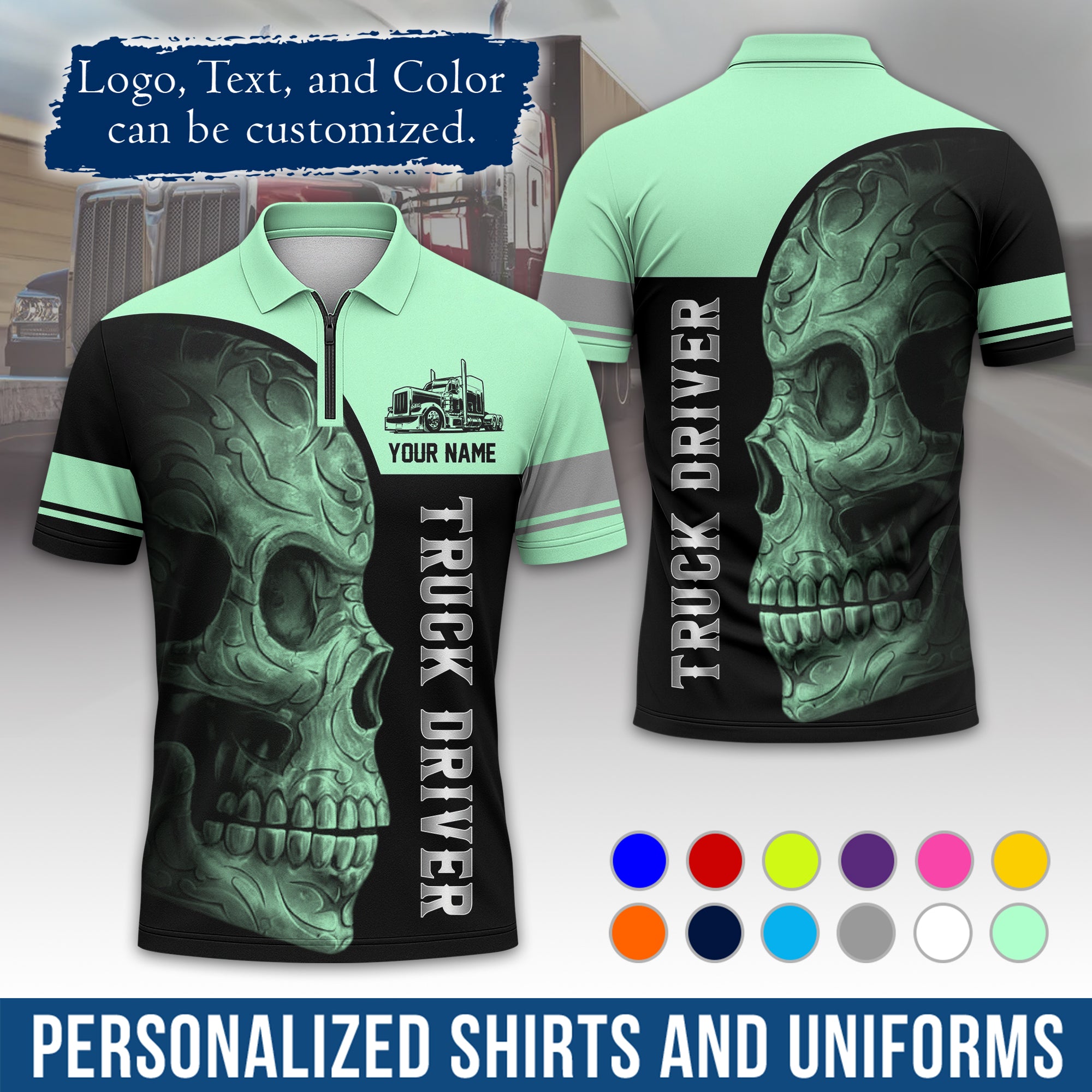 Custom Polo Shirt for Semi Truck Drivers, Personalized Logo, Company Text & Contact Info PL06
