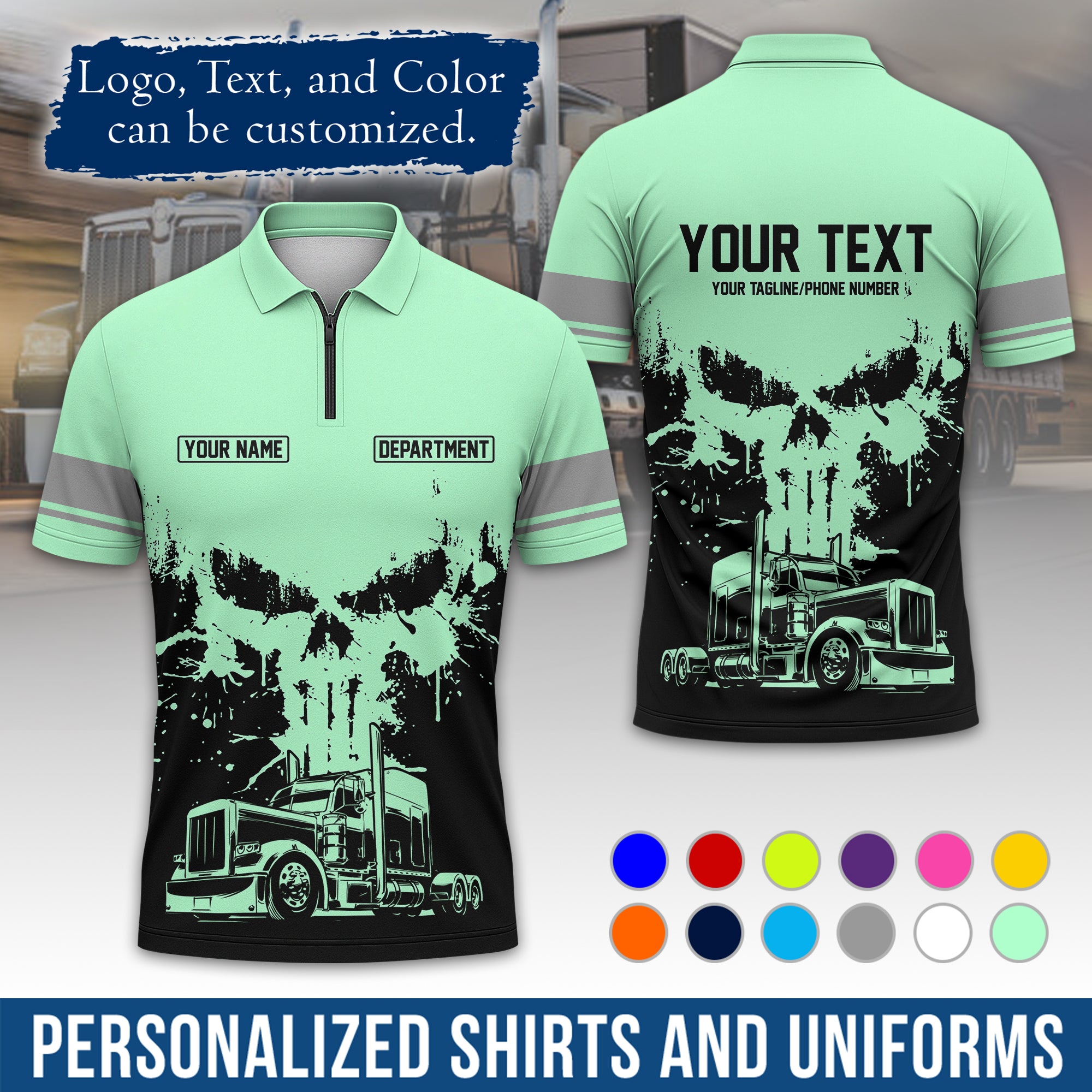 Custom Polo Shirt for Semi Truck Drivers, Personalized Logo, Company Text & Contact Info PL04