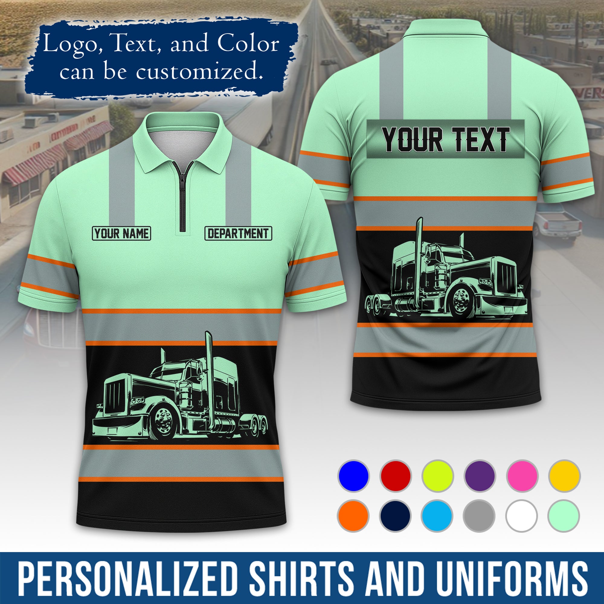 Custom Polo Shirt for Semi Truck Drivers, Personalized Logo, Company Text & Contact Info PL09