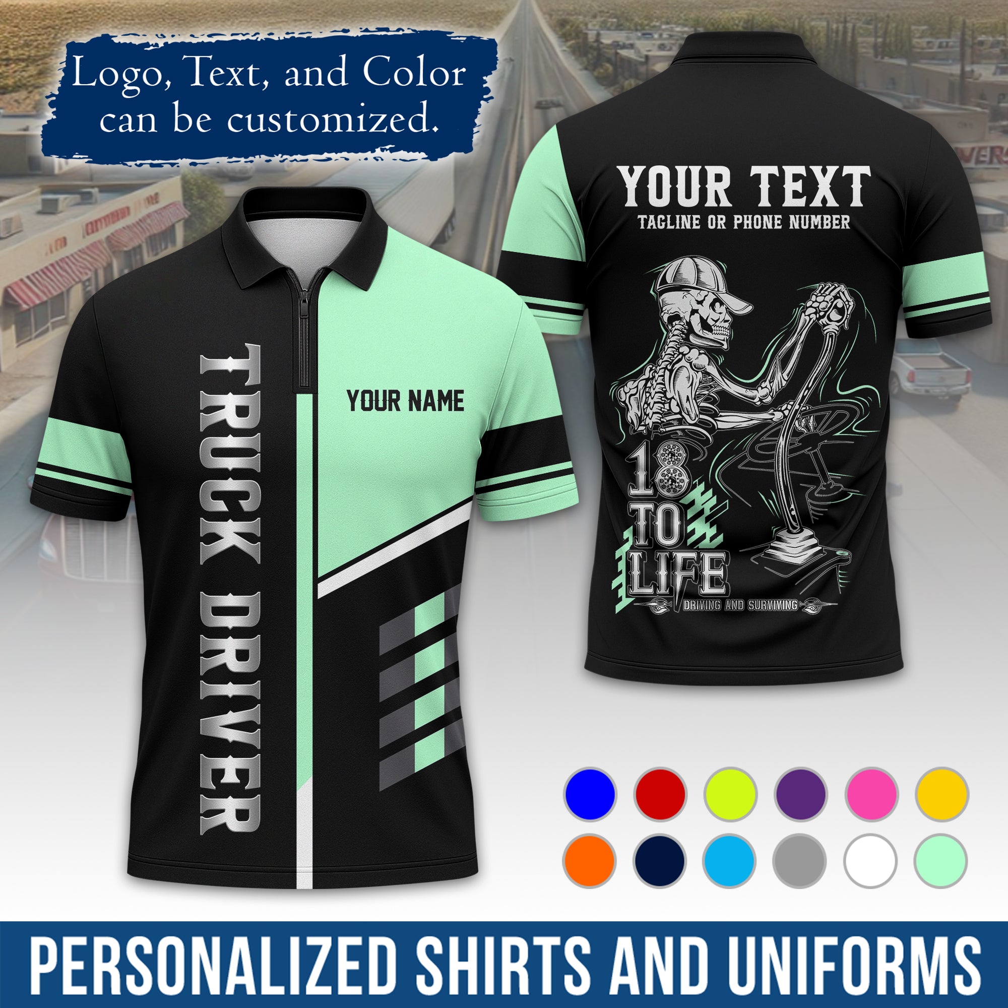 Custom Polo Shirt for Semi Truck Drivers, Personalized Logo, Company Text & Contact Info PL07