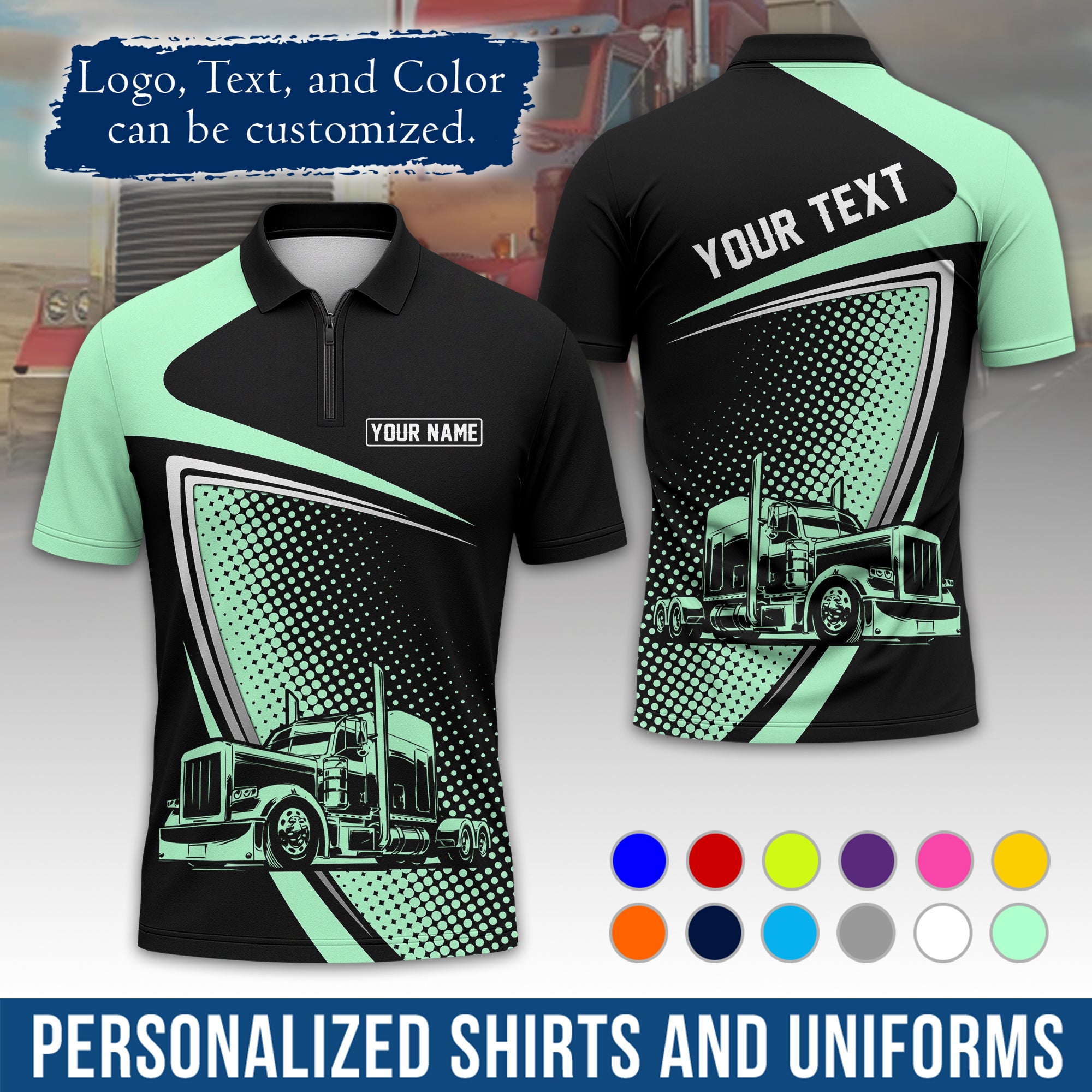 Custom Polo Shirt for Semi Truck Drivers, Personalized Logo, Company Text & Contact Info PL02