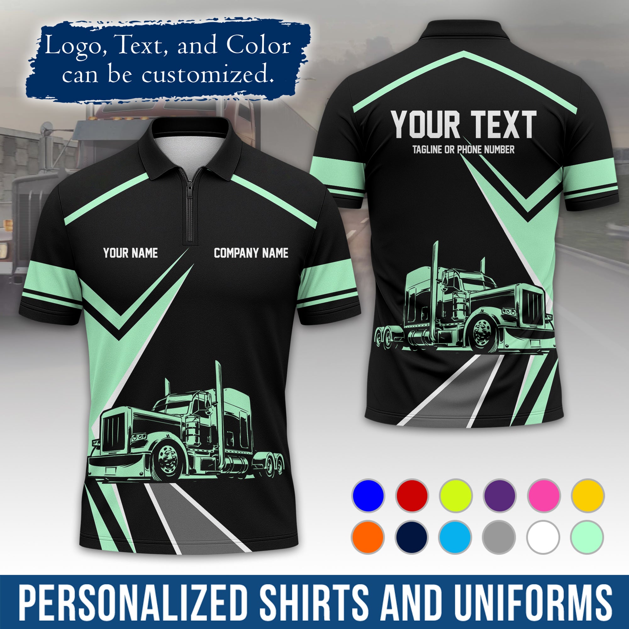 Custom Polo Shirt for Semi Truck Drivers, Personalized Logo, Company Text & Contact Info PL05