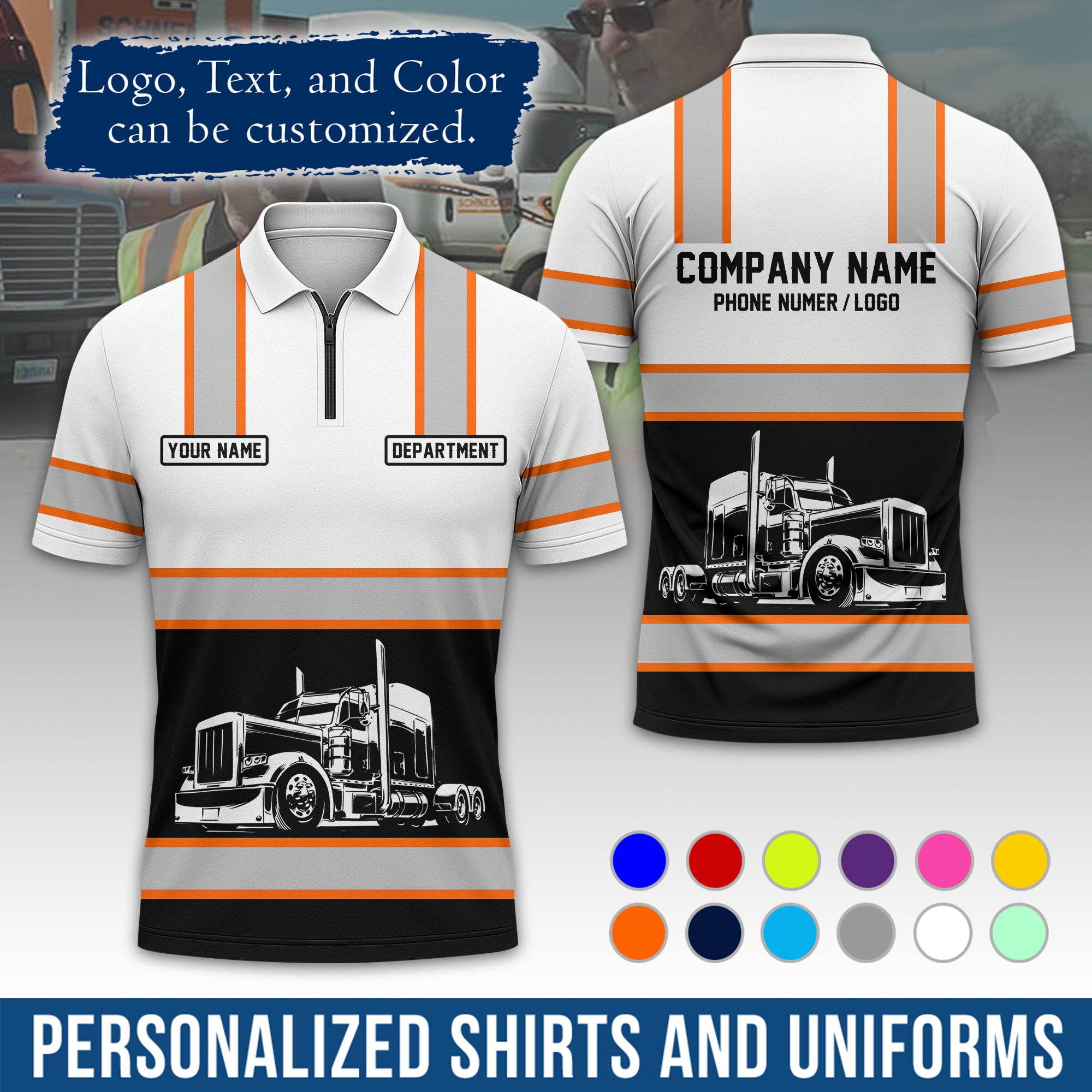 Custom Polo Shirt for Semi Truck Drivers, Personalized Logo, Company Text & Contact Info PL03