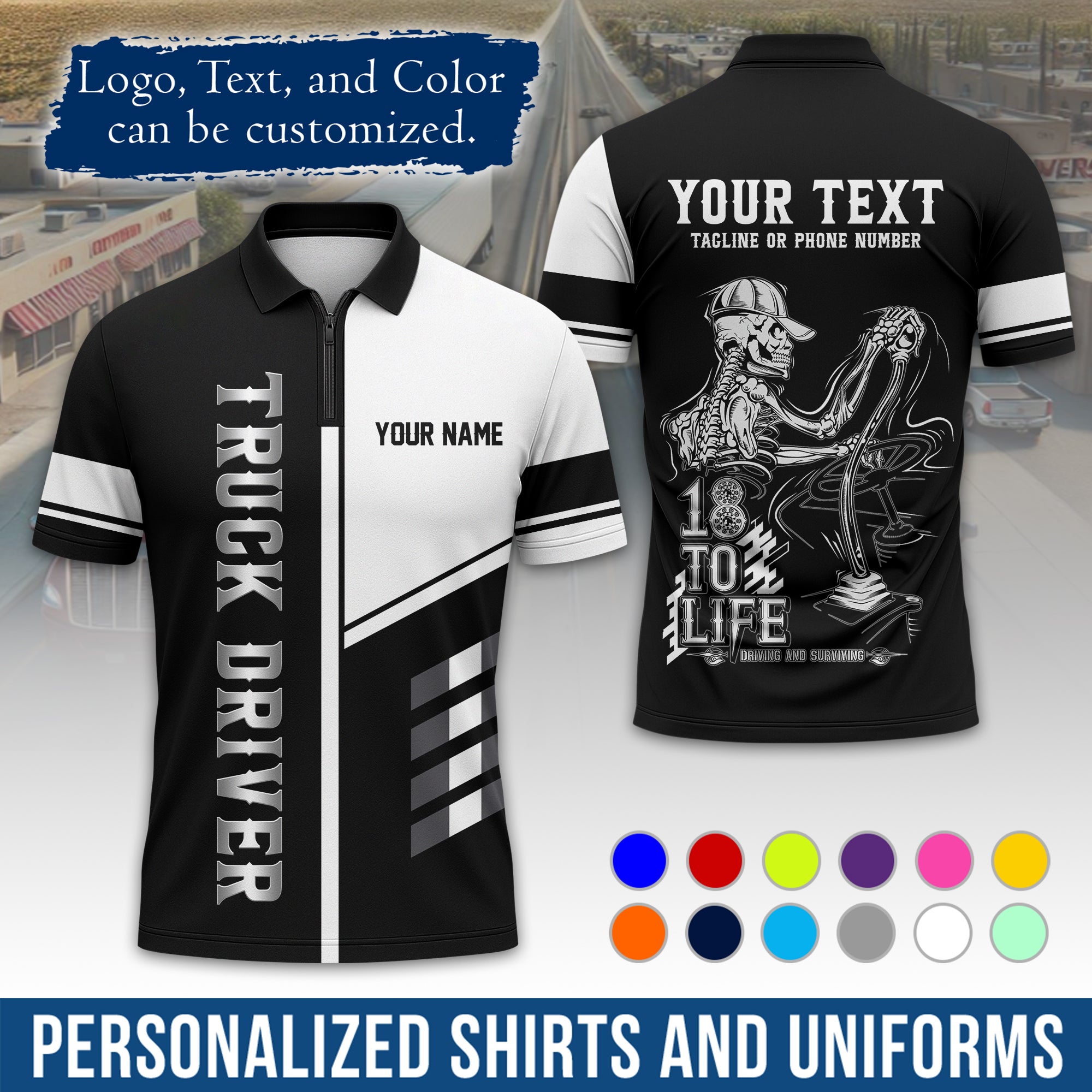 Custom Polo Shirt for Semi Truck Drivers, Personalized Logo, Company Text & Contact Info PL07