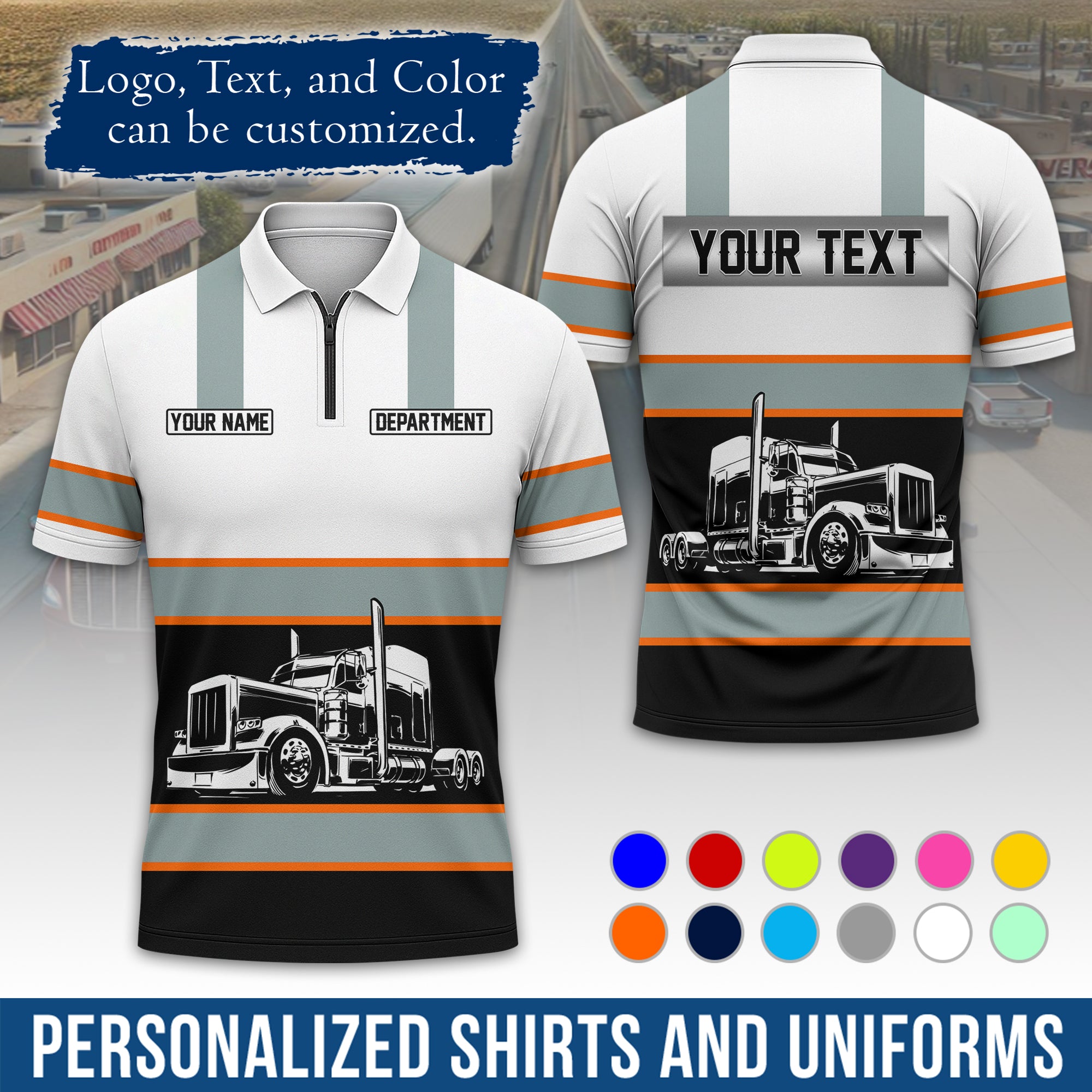 Custom Polo Shirt for Semi Truck Drivers, Personalized Logo, Company Text & Contact Info PL09