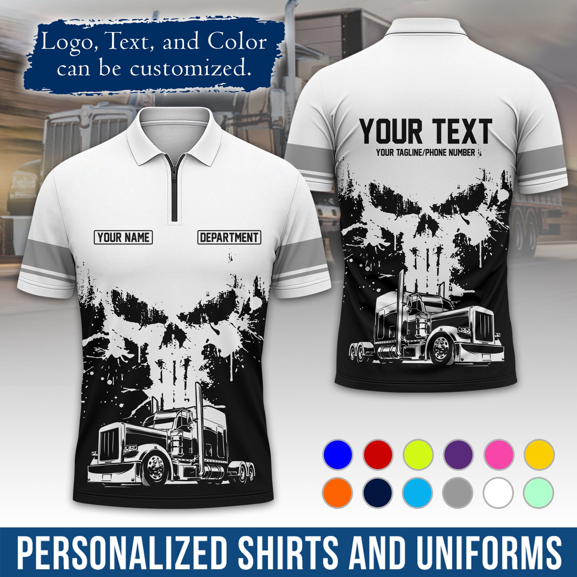Custom Polo Shirt for Semi Truck Drivers, Personalized Logo, Company Text & Contact Info PL04