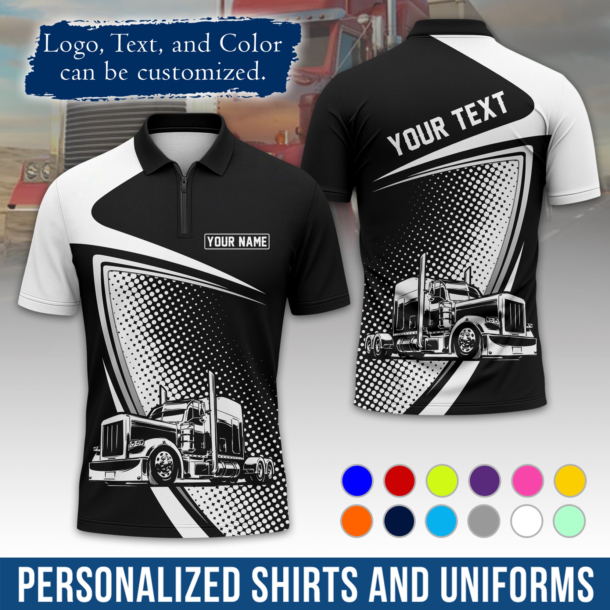Custom Polo Shirt for Semi Truck Drivers, Personalized Logo, Company Text & Contact Info PL02