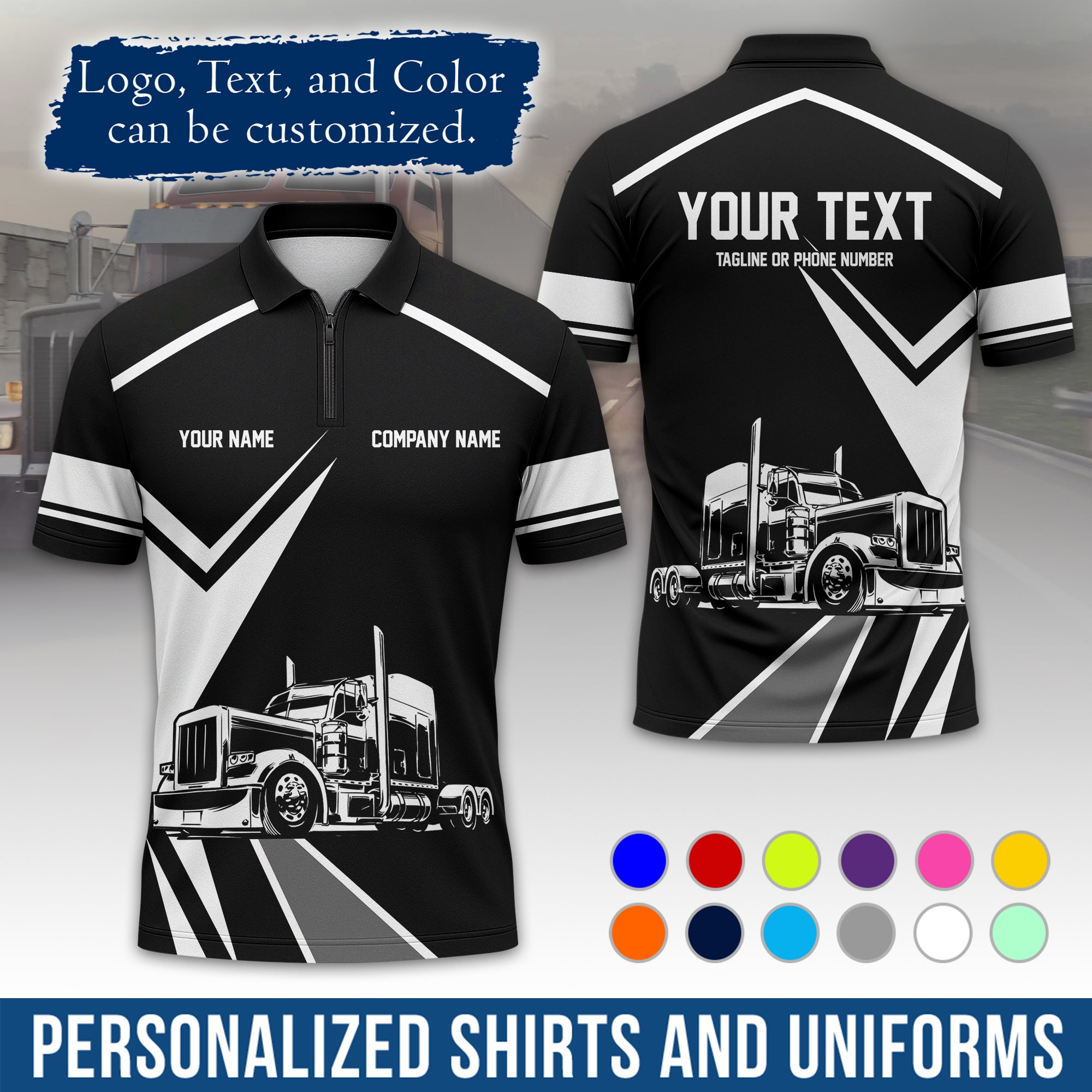 Custom Polo Shirt for Semi Truck Drivers, Personalized Logo, Company Text & Contact Info PL05