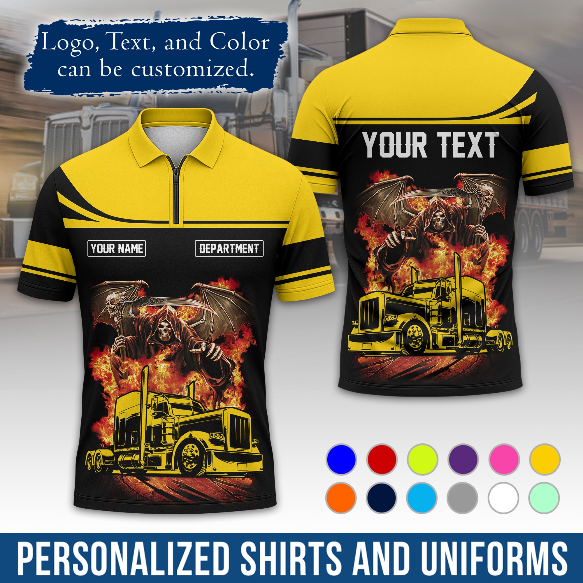 Custom Polo Shirt for Semi Truck Drivers, Personalized Logo, Company Text & Contact Info PL01