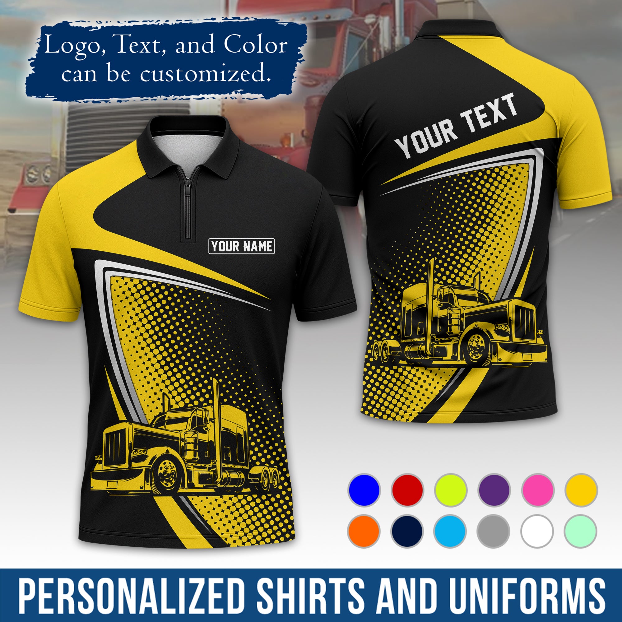Custom Polo Shirt for Semi Truck Drivers, Personalized Logo, Company Text & Contact Info PL02