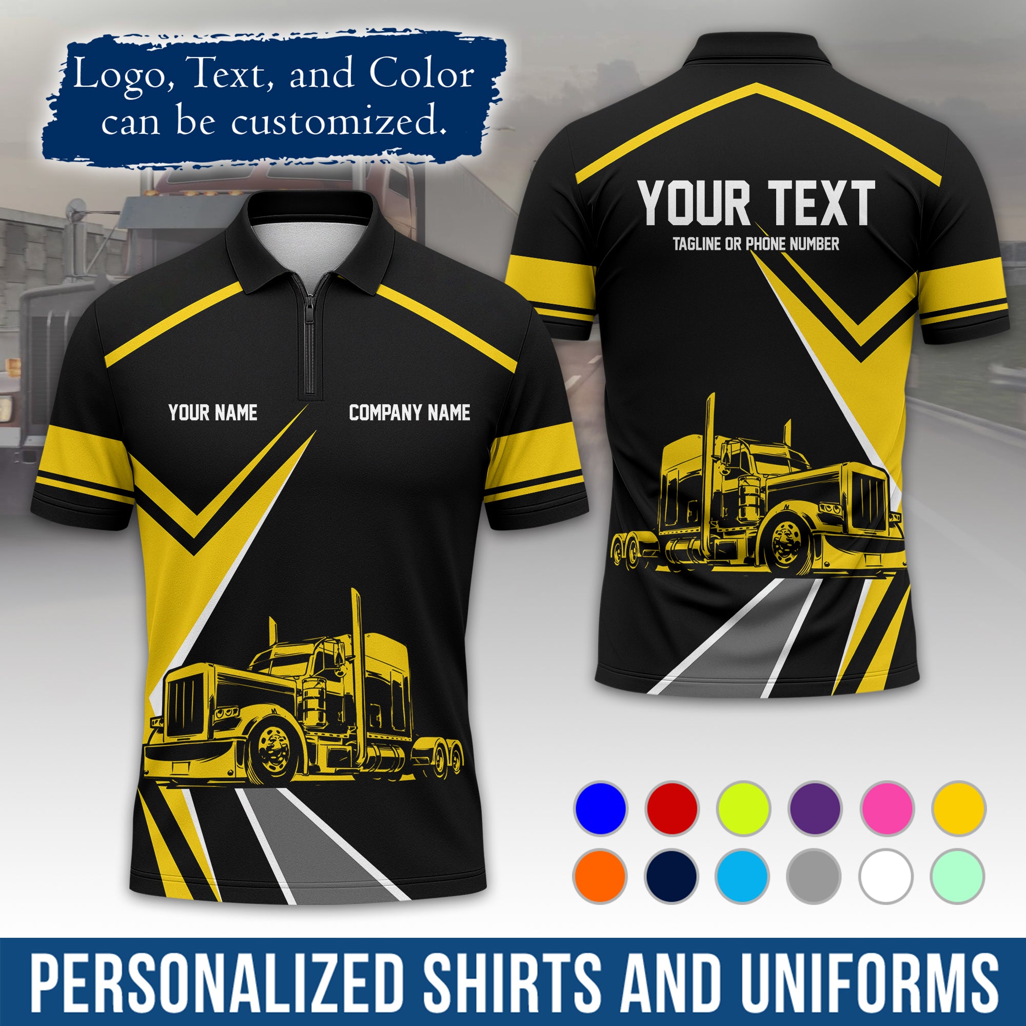 Custom Polo Shirt for Semi Truck Drivers, Personalized Logo, Company Text & Contact Info PL05