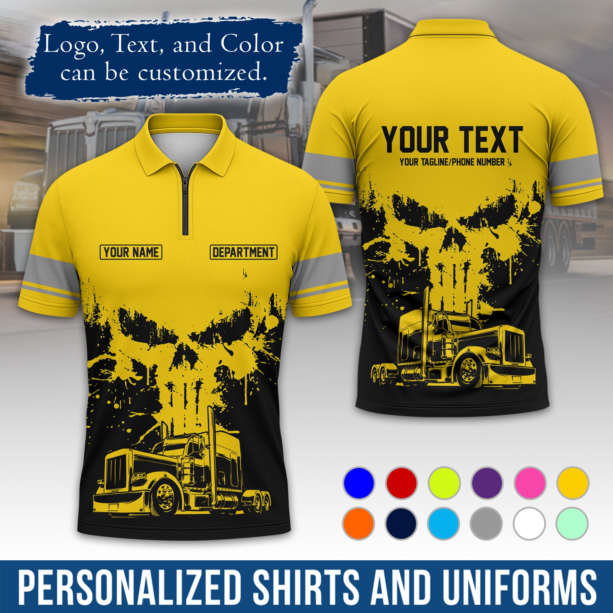Custom Polo Shirt for Semi Truck Drivers, Personalized Logo, Company Text & Contact Info PL04
