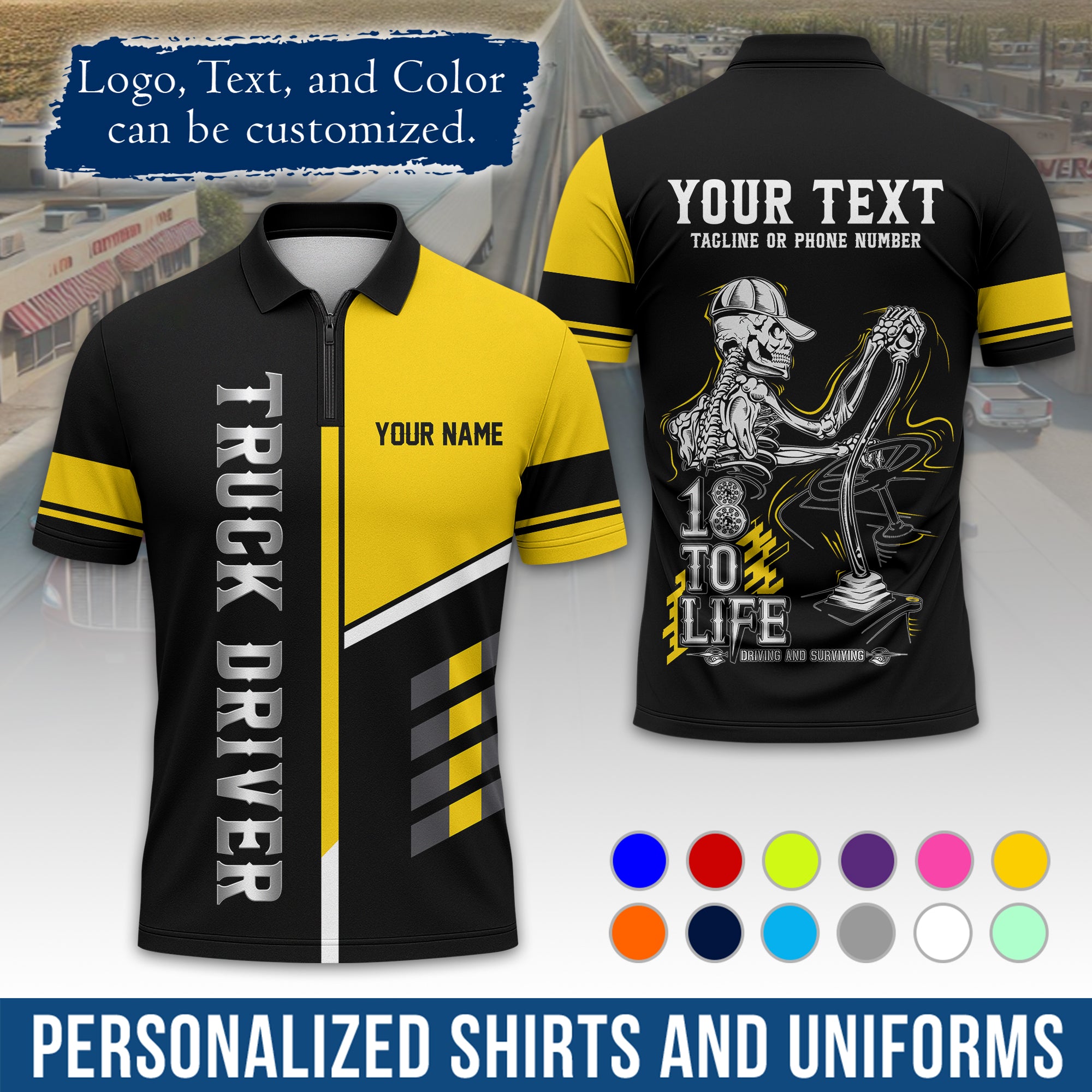 Custom Polo Shirt for Semi Truck Drivers, Personalized Logo, Company Text & Contact Info PL07