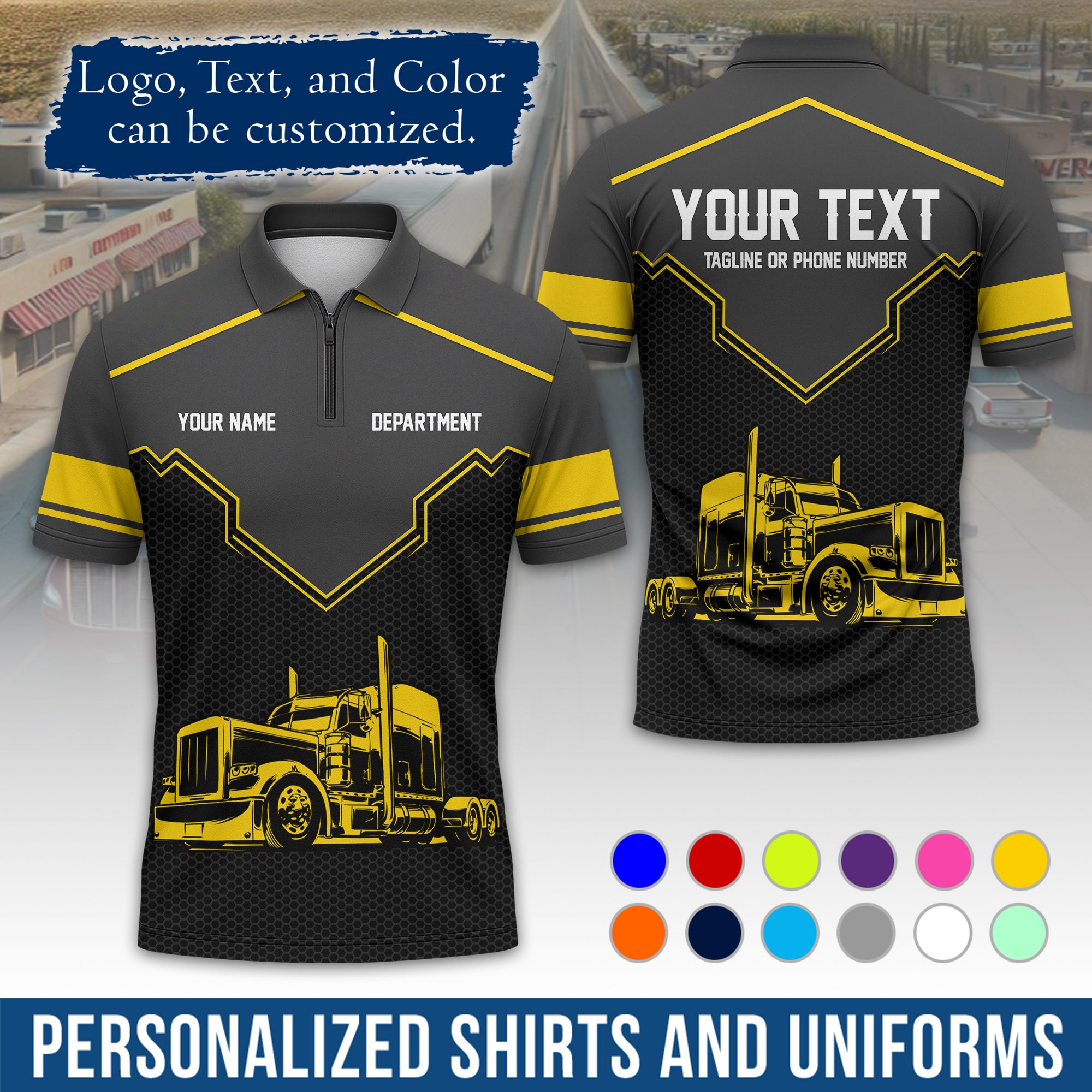 Custom Polo Shirt for Semi Truck Drivers, Personalized Logo, Company Text & Contact Info PL08
