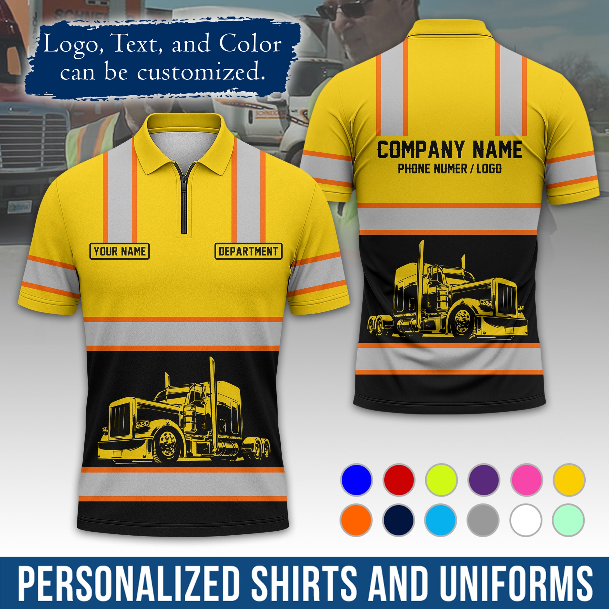 Custom Polo Shirt for Semi Truck Drivers, Personalized Logo, Company Text & Contact Info PL03