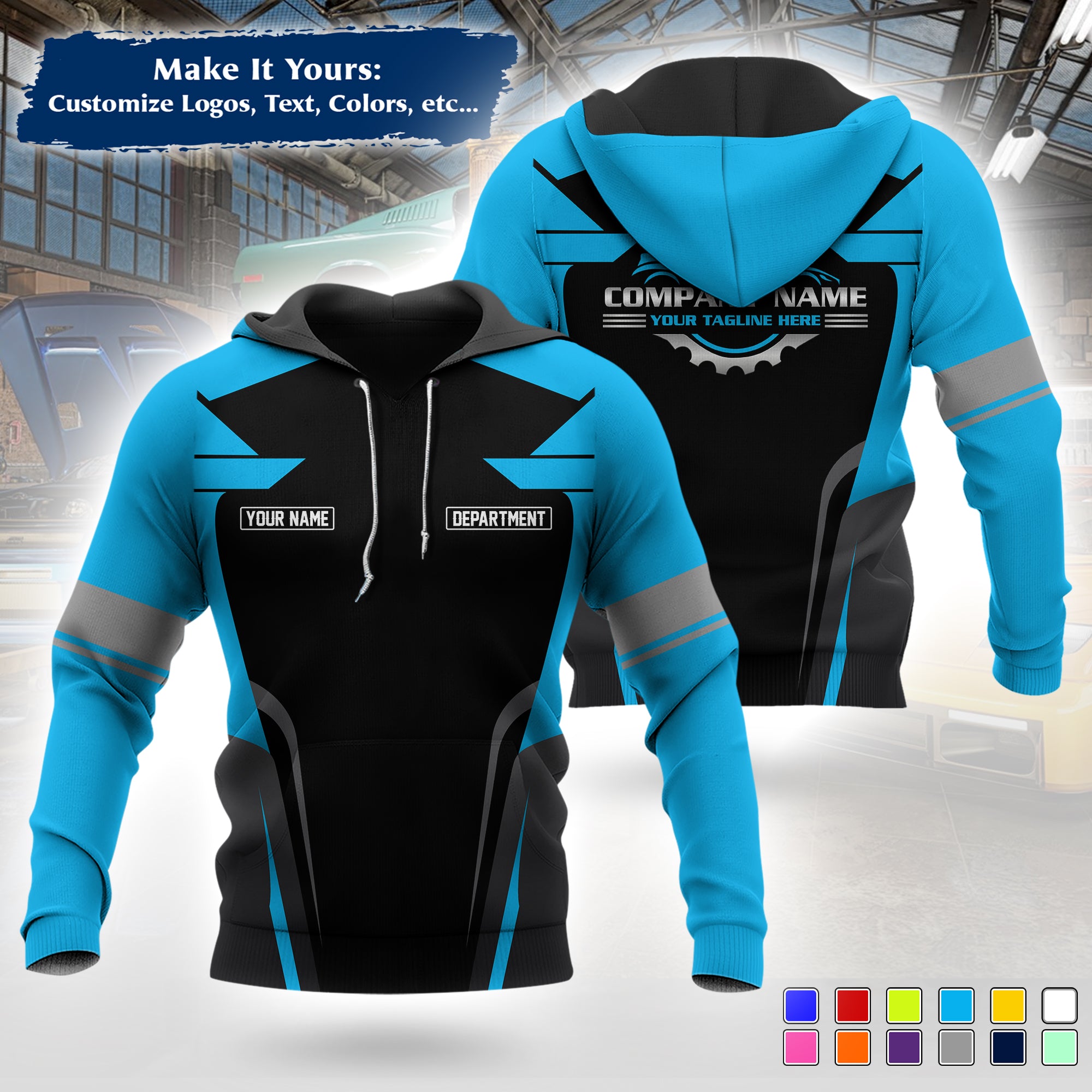 Custom Mechanic Work Hoodie Add Your Garage Logo, Name & Contact Info, Personalized Auto Repair Uniform Hoodie MCNHD01