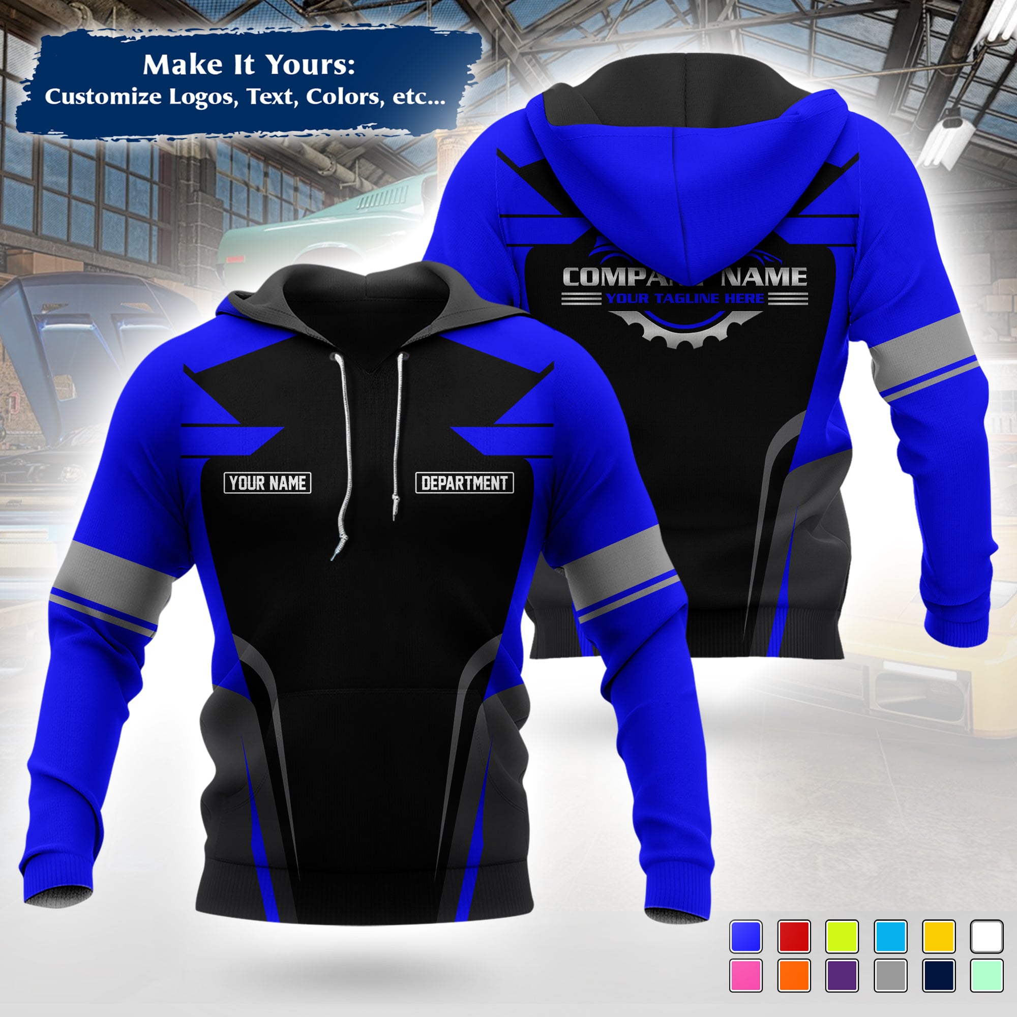 Custom Mechanic Work Hoodie Add Your Garage Logo, Name & Contact Info, Personalized Auto Repair Uniform Hoodie MCNHD01