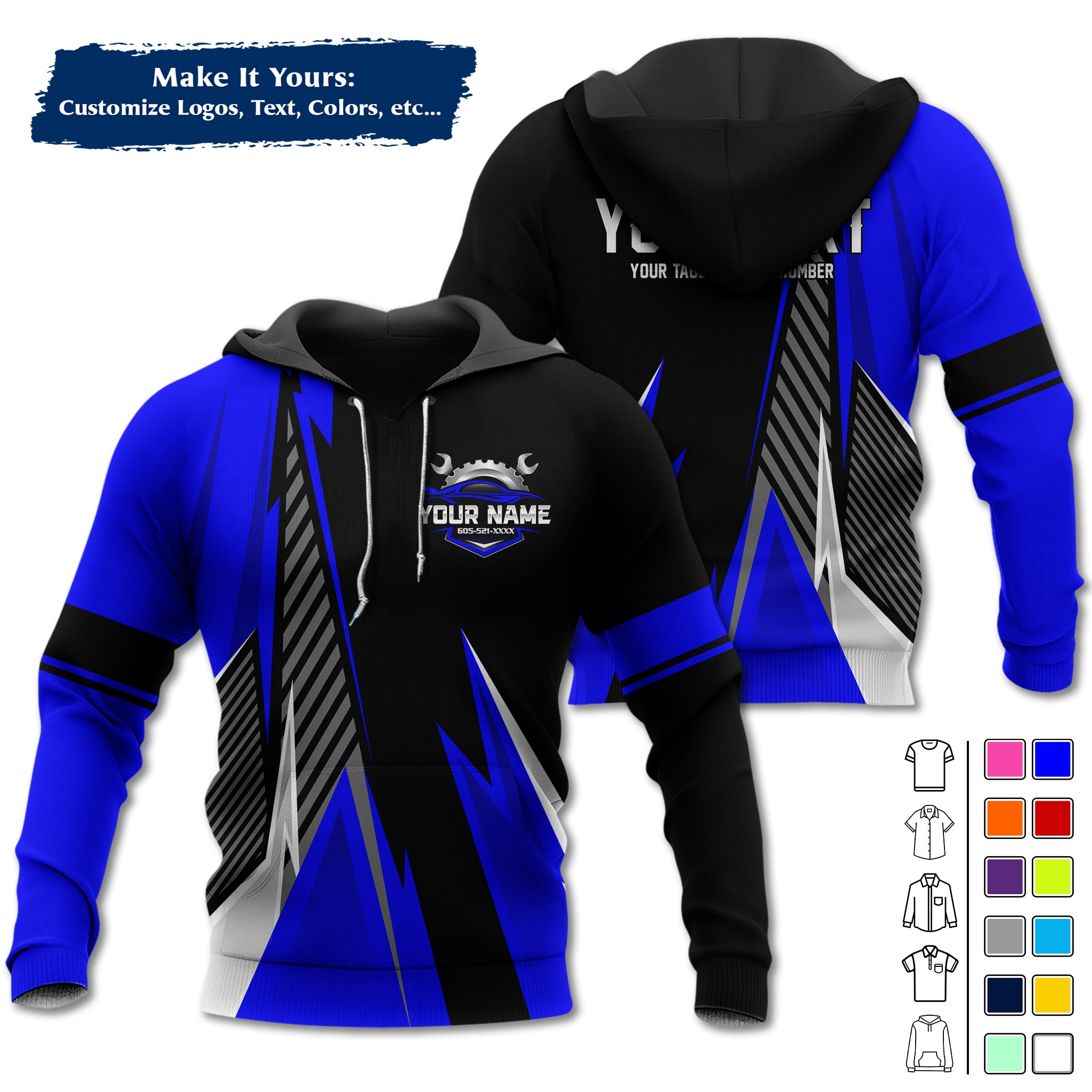 Custom Mechanic Work Hoodie Add Your Garage Logo, Name & Contact Info, Personalized Auto Repair Uniform Hoodie MCNHD02