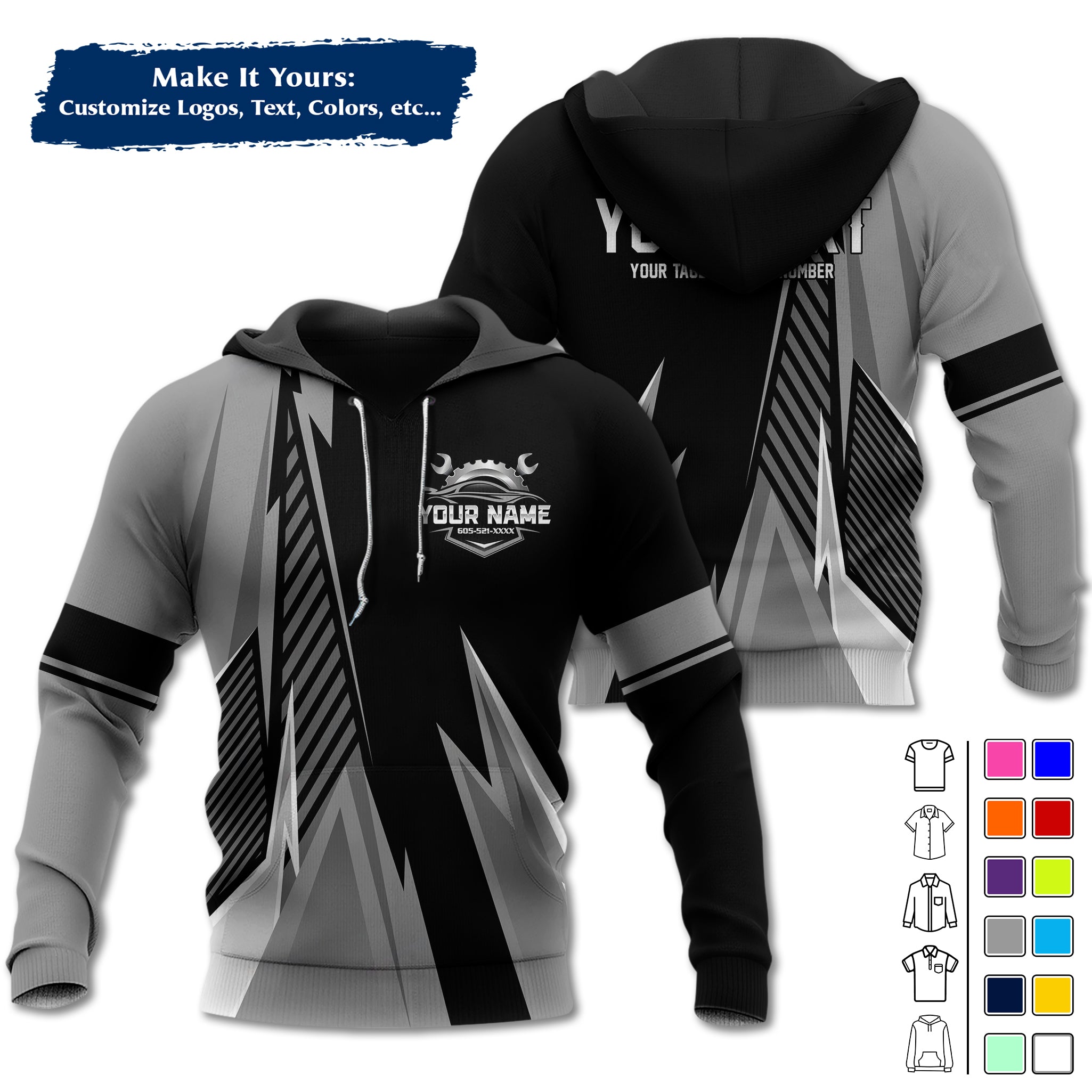 Custom Mechanic Work Hoodie Add Your Garage Logo, Name & Contact Info, Personalized Auto Repair Uniform Hoodie MCNHD02