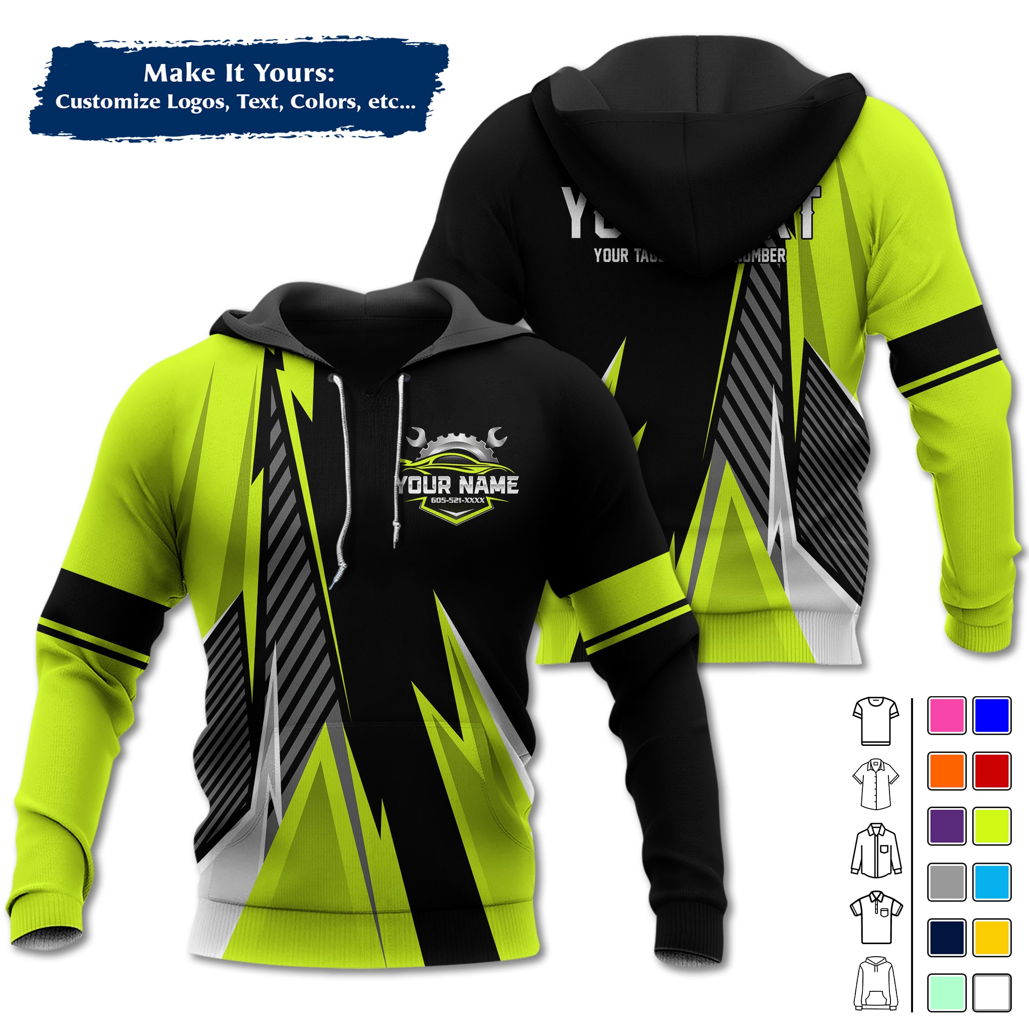 Custom Mechanic Work Hoodie Add Your Garage Logo, Name & Contact Info, Personalized Auto Repair Uniform Hoodie MCNHD02