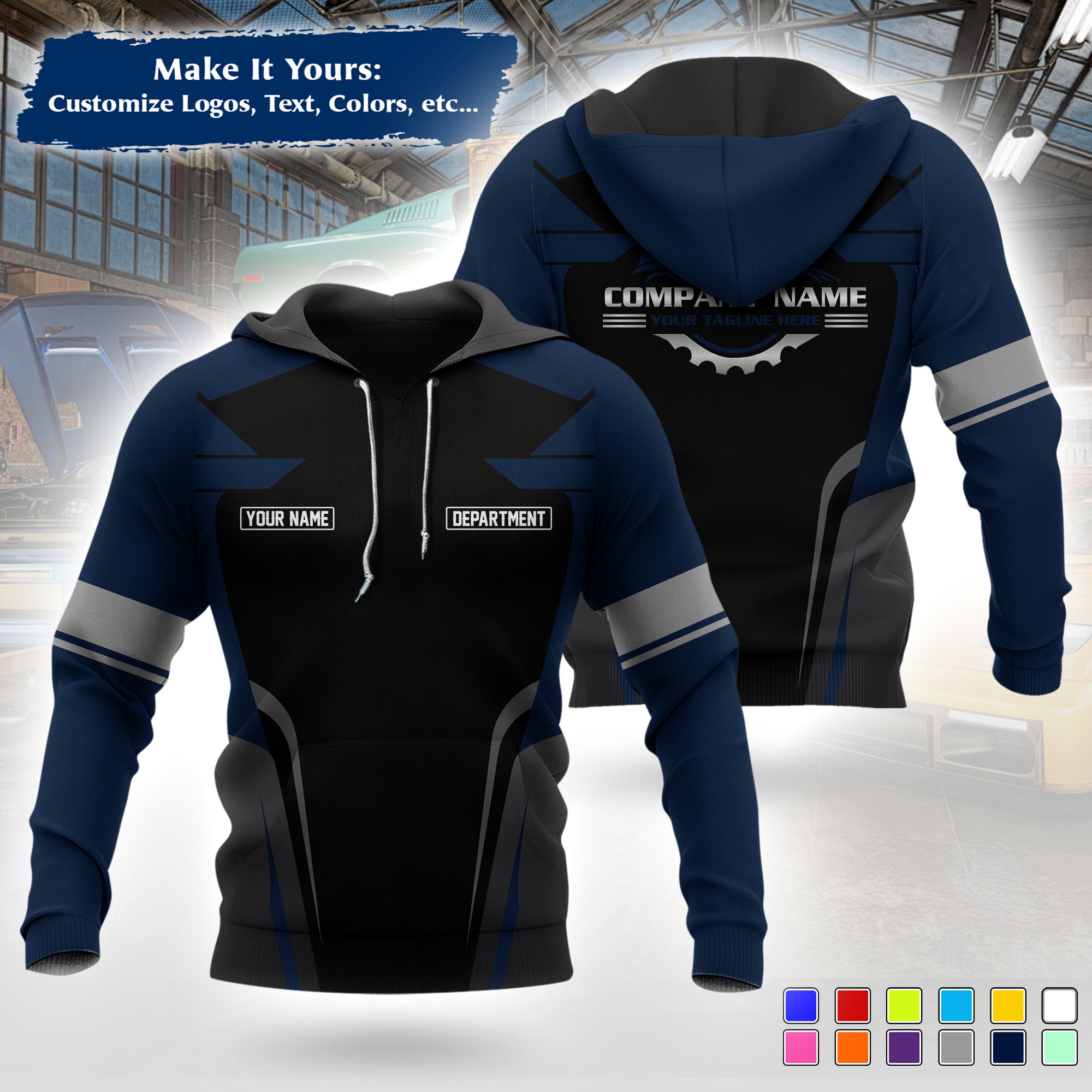 Custom Mechanic Work Hoodie Add Your Garage Logo, Name & Contact Info, Personalized Auto Repair Uniform Hoodie MCNHD01