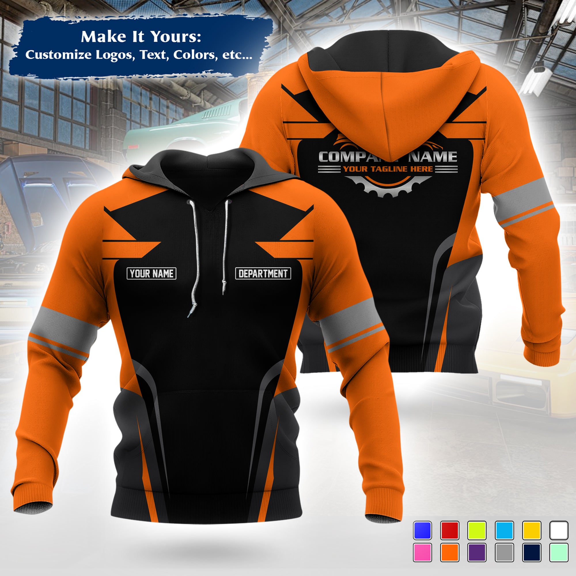 Custom Mechanic Work Hoodie Add Your Garage Logo, Name & Contact Info, Personalized Auto Repair Uniform Hoodie MCNHD01