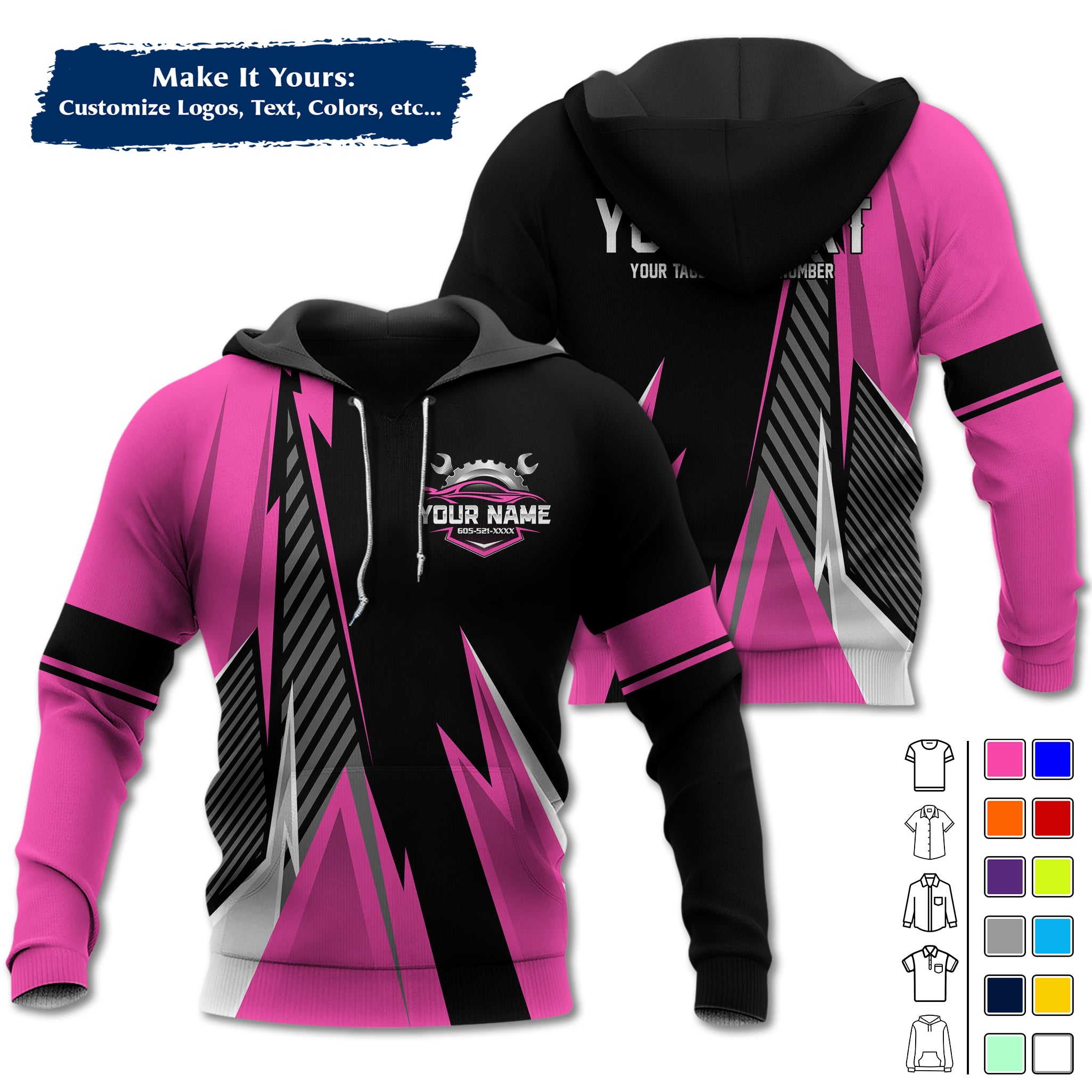 Custom Mechanic Work Hoodie Add Your Garage Logo, Name & Contact Info, Personalized Auto Repair Uniform Hoodie MCNHD02