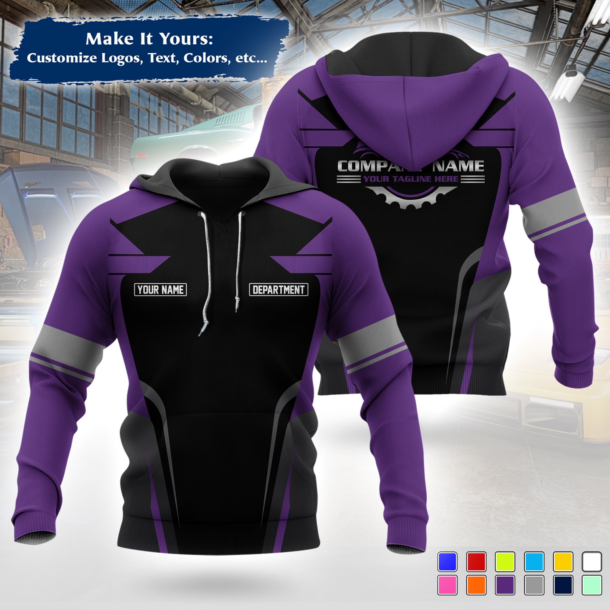 Custom Mechanic Work Hoodie Add Your Garage Logo, Name & Contact Info, Personalized Auto Repair Uniform Hoodie MCNHD01