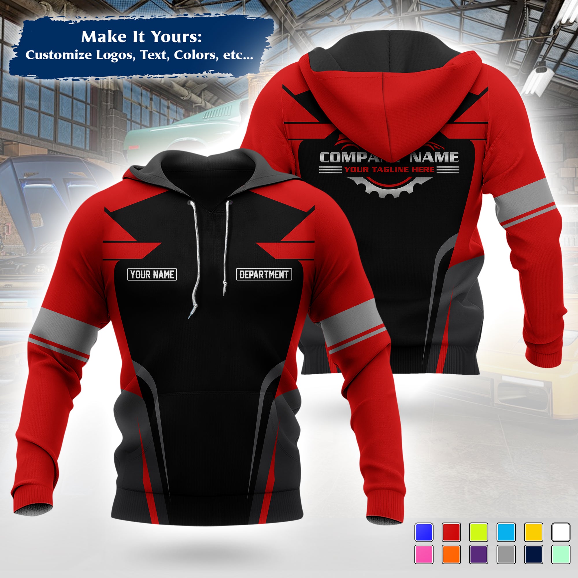 Custom Mechanic Work Hoodie Add Your Garage Logo, Name & Contact Info, Personalized Auto Repair Uniform Hoodie MCNHD01
