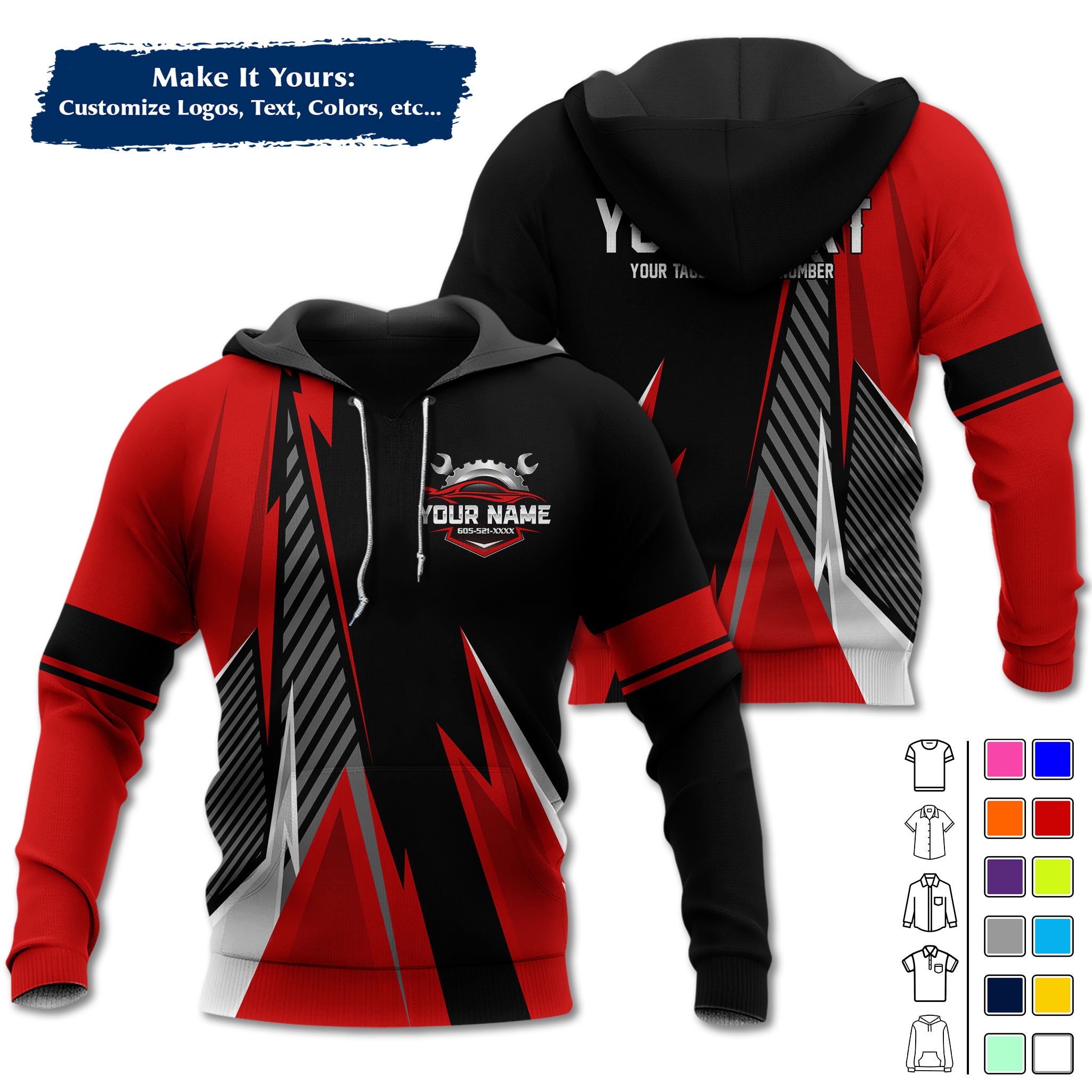 Custom Mechanic Work Hoodie Add Your Garage Logo, Name & Contact Info, Personalized Auto Repair Uniform Hoodie MCNHD02
