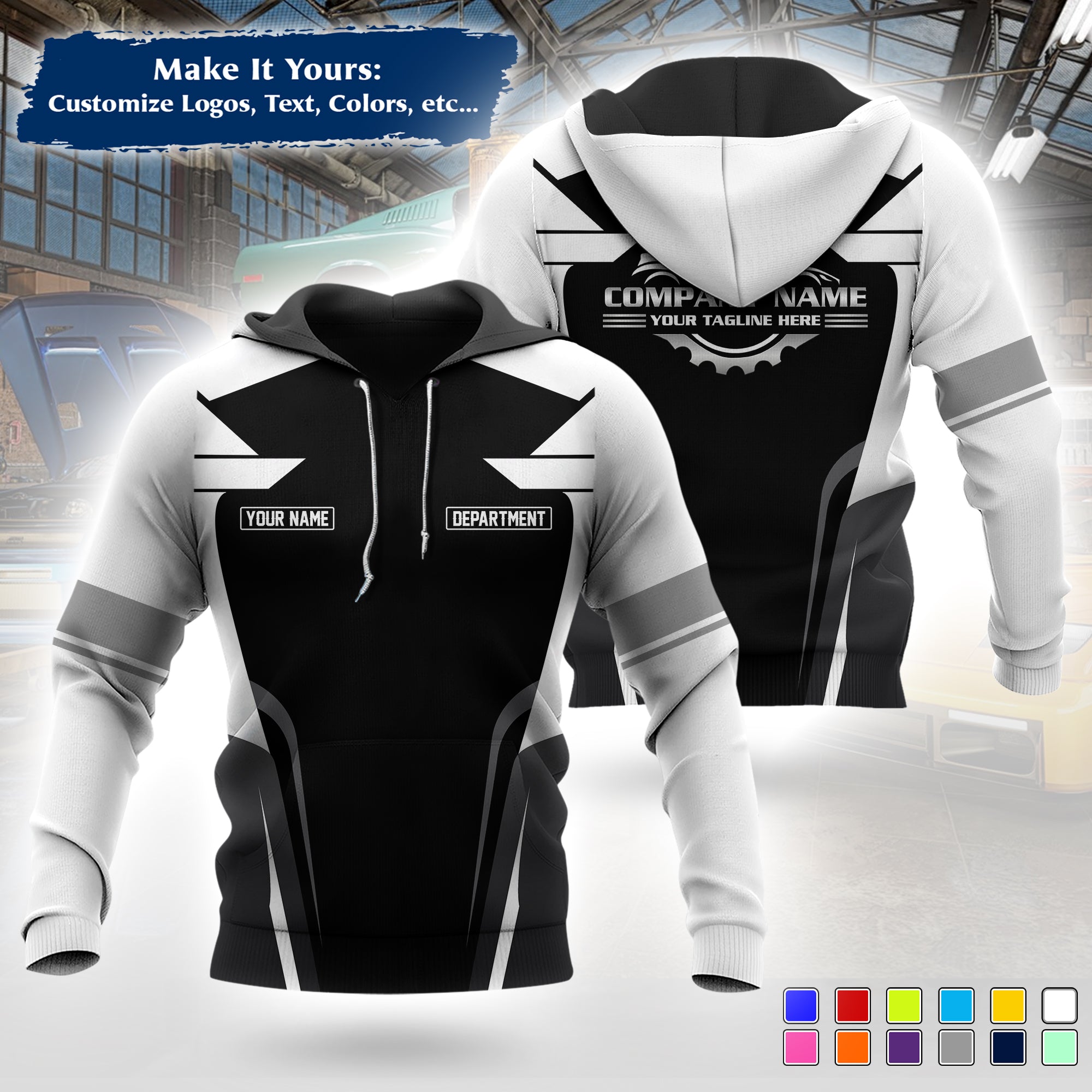 Custom Mechanic Work Hoodie Add Your Garage Logo, Name & Contact Info, Personalized Auto Repair Uniform Hoodie MCNHD01