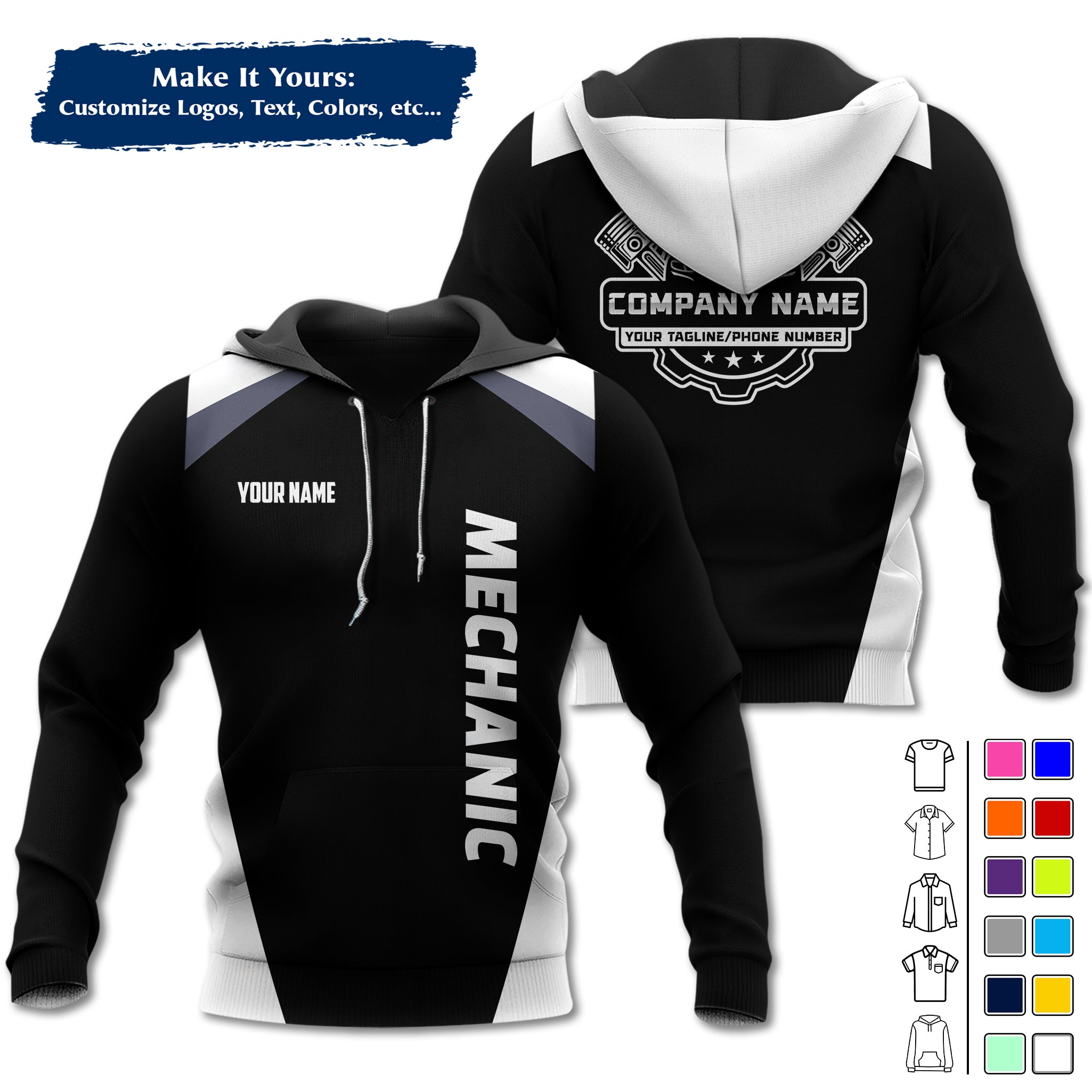 Custom Mechanic Work Hoodie Add Your Garage Logo, Name & Contact Info, Personalized Auto Repair Uniform Hoodie MCNHD03