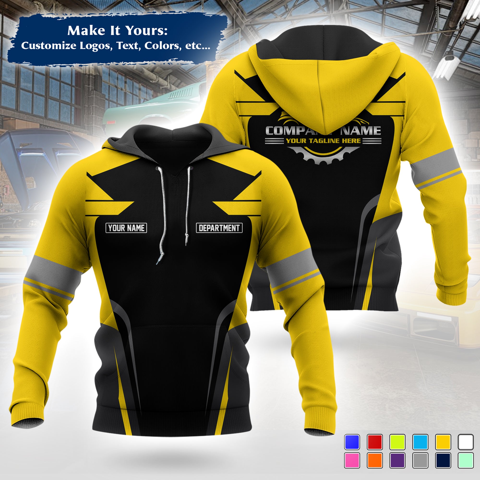 Custom Mechanic Work Hoodie Add Your Garage Logo, Name & Contact Info, Personalized Auto Repair Uniform Hoodie MCNHD01