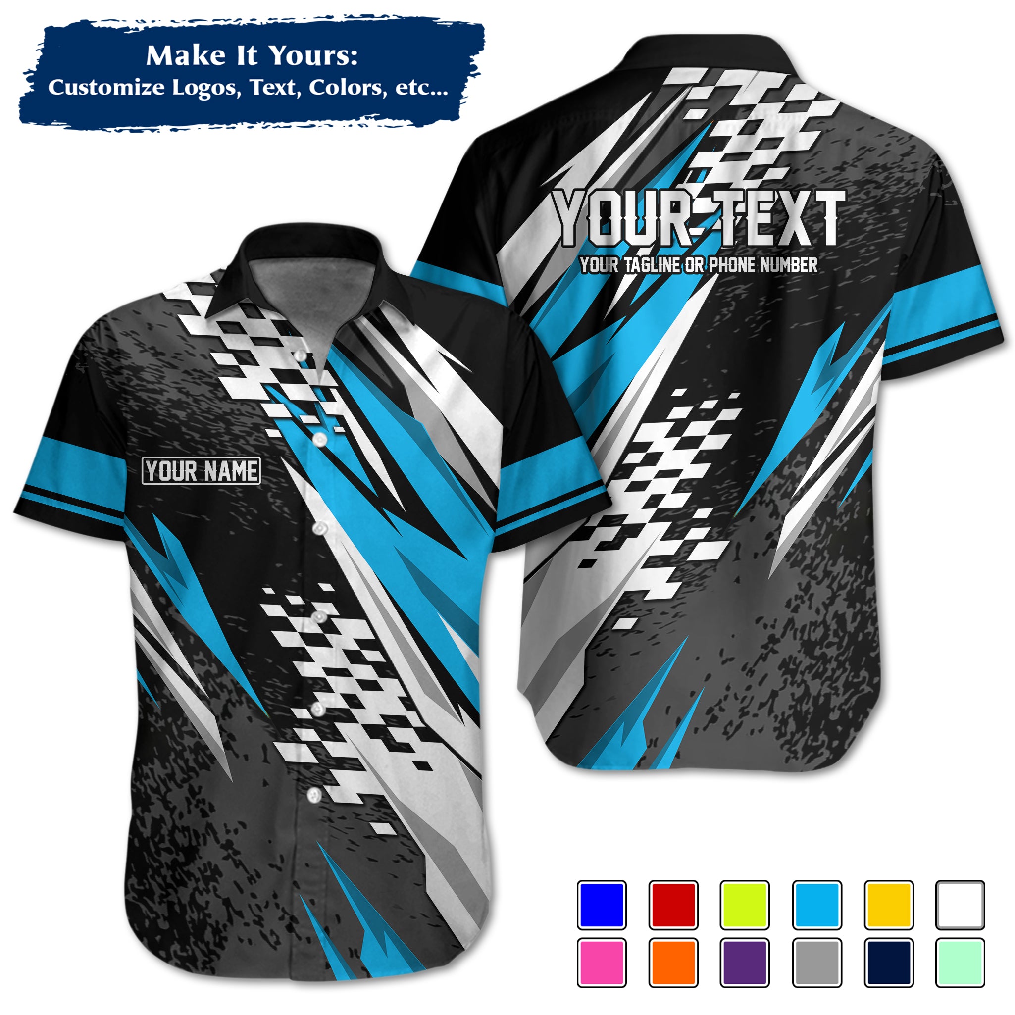 Custom Hawaiian Work Shirt for Race Team Crew Members, Add Team Logo, Name & Contact Info RCHW18