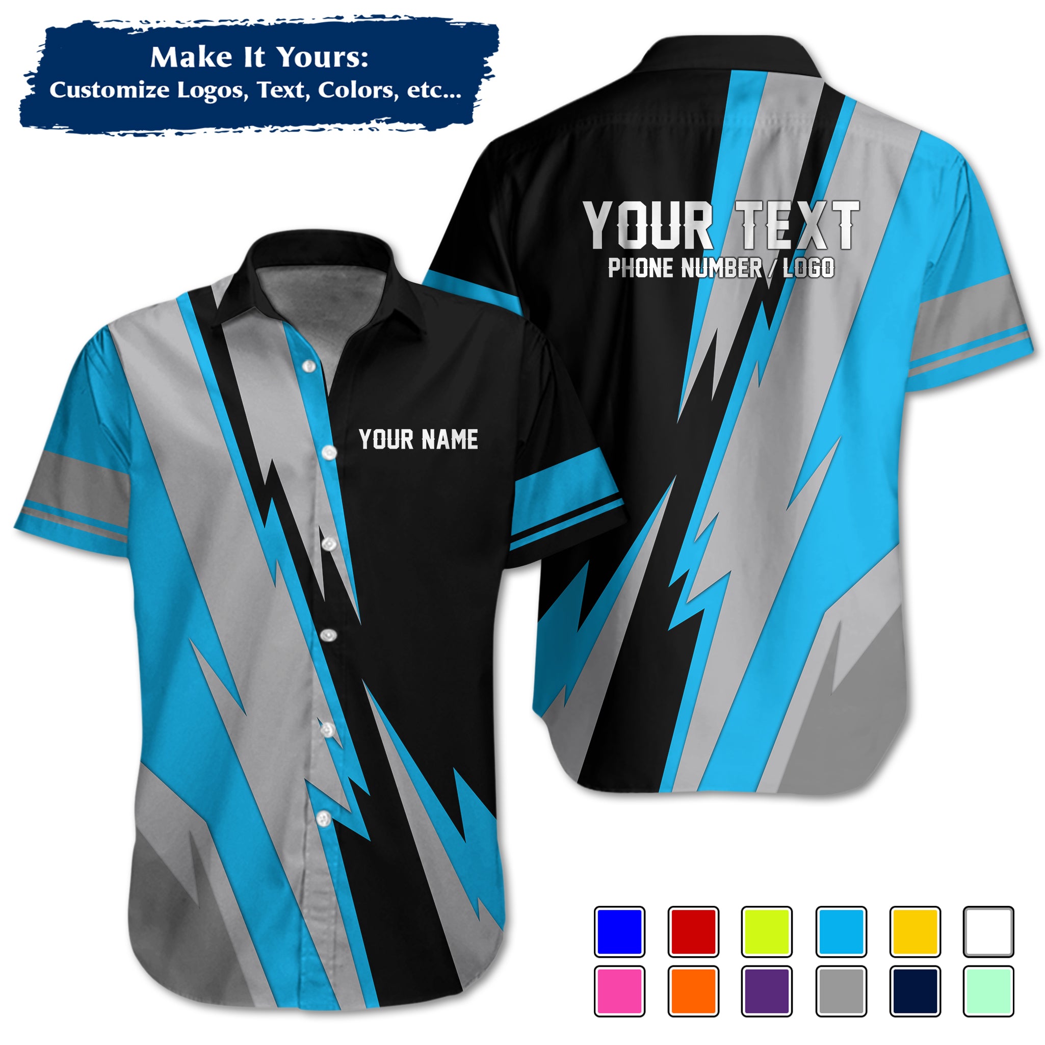 Custom Hawaiian Work Shirt for Auto Mechanics, Add Garage Logo, Name & Contact Info MCNHW08