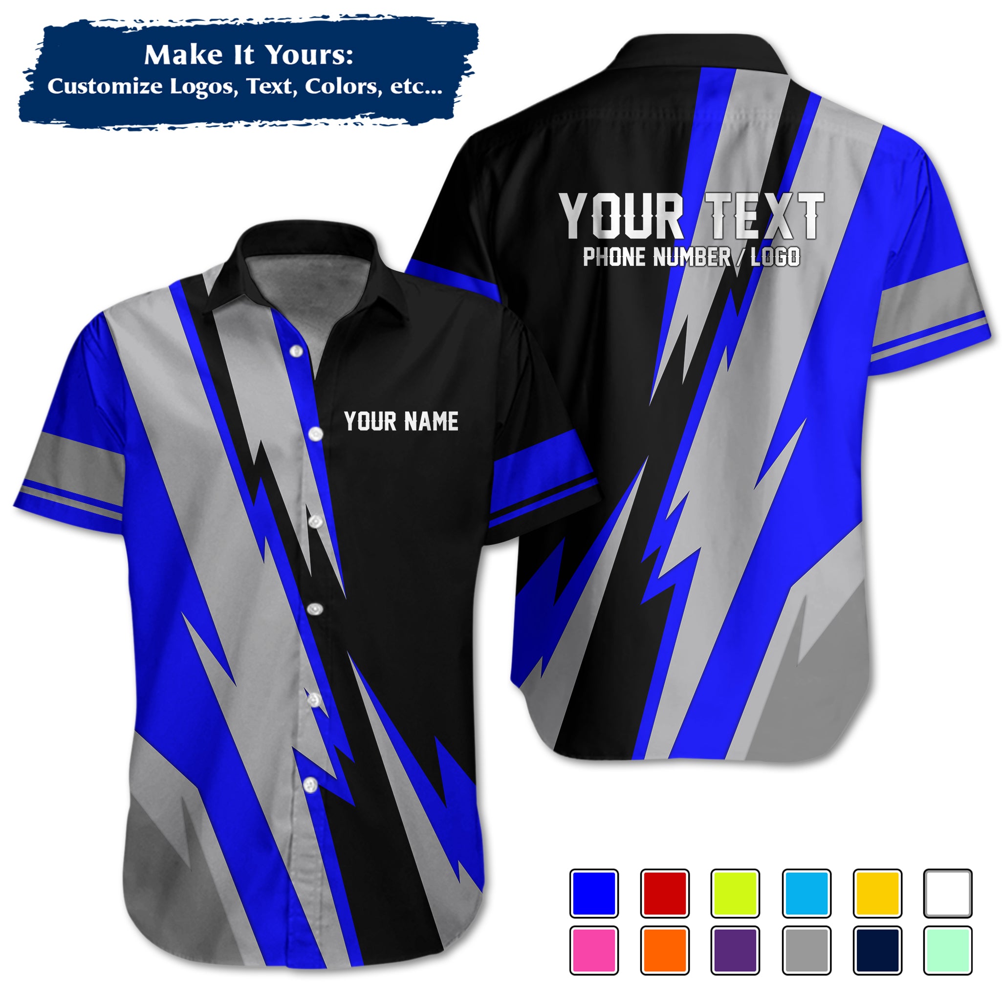 Custom Hawaiian Work Shirt for Auto Mechanics, Add Garage Logo, Name & Contact Info MCNHW08
