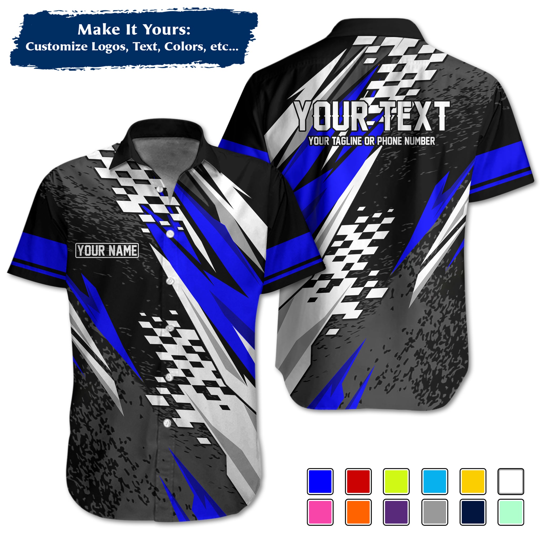 Custom Hawaiian Work Shirt for Race Team Crew Members, Add Team Logo, Name & Contact Info RCHW18