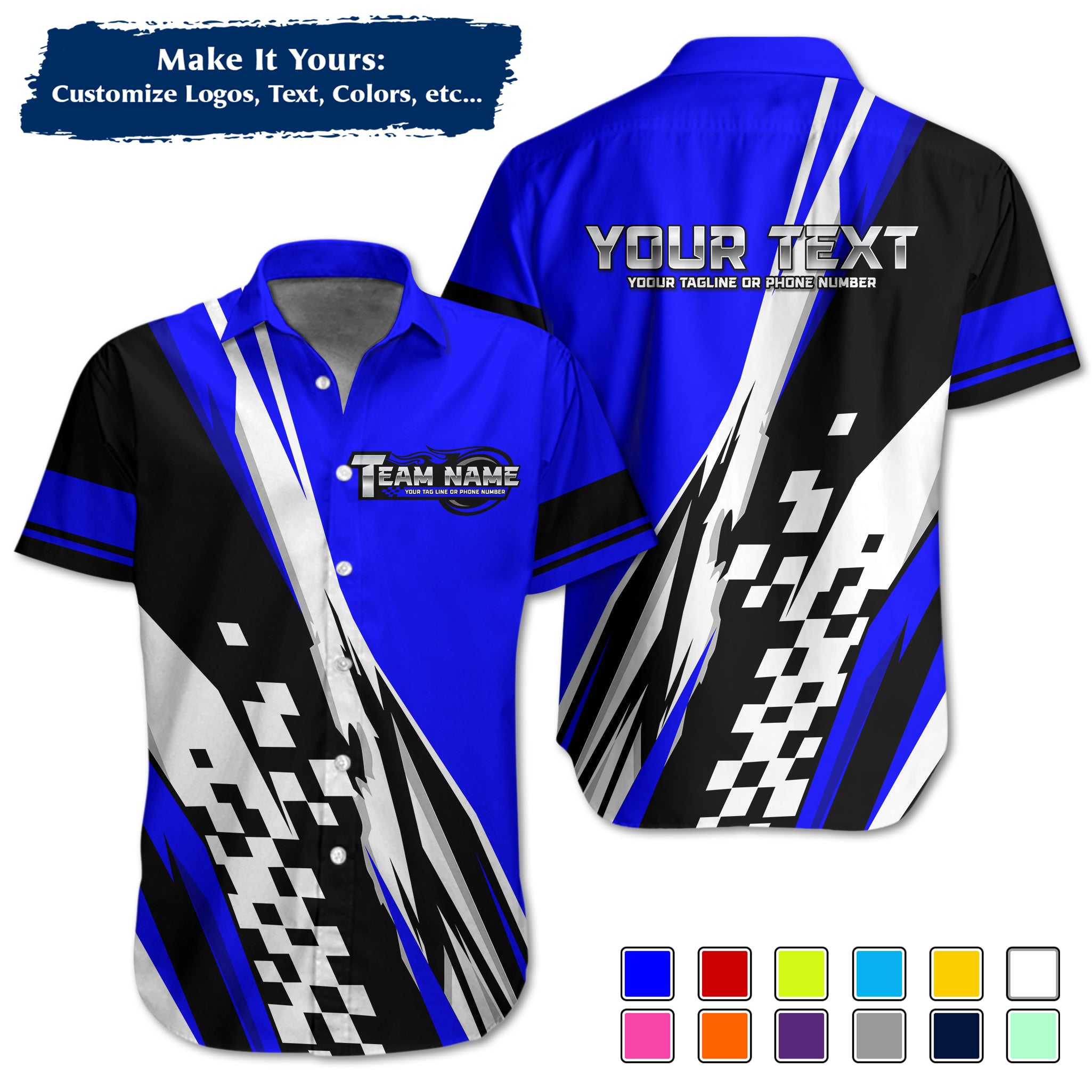 Custom Hawaiian Work Shirt for Race Team Crew Members, Add Team Logo, Name & Contact Info RCHW120