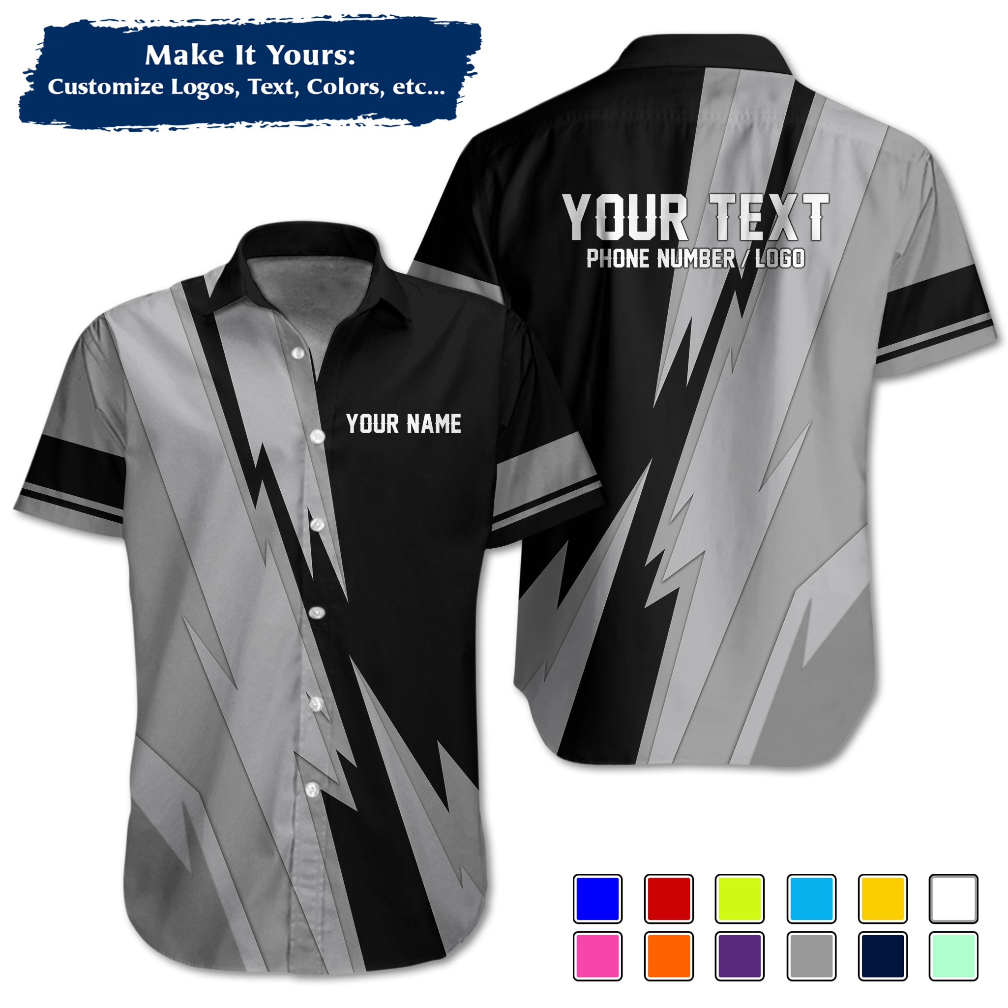Custom Hawaiian Work Shirt for Auto Mechanics, Add Garage Logo, Name & Contact Info MCNHW08
