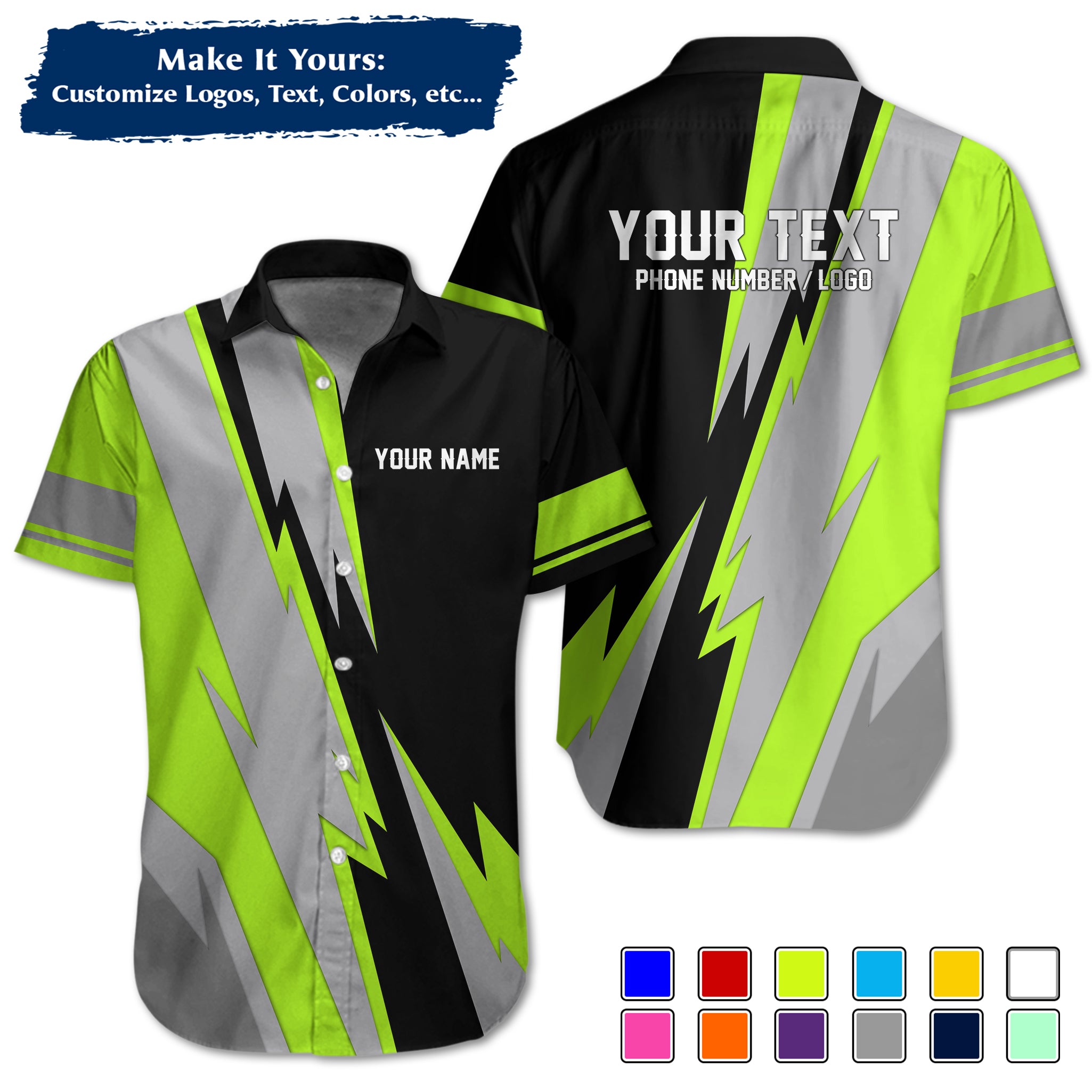 Custom Hawaiian Work Shirt for Auto Mechanics, Add Garage Logo, Name & Contact Info MCNHW08