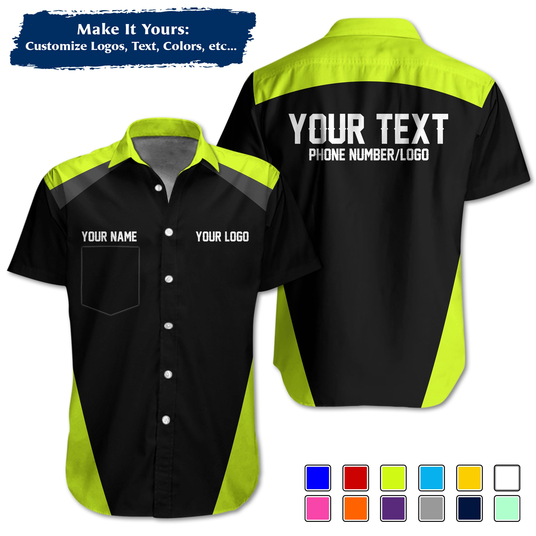 Custom Work Shirt Uniform, Add Company Logo, Name & Phone Number WSHW27