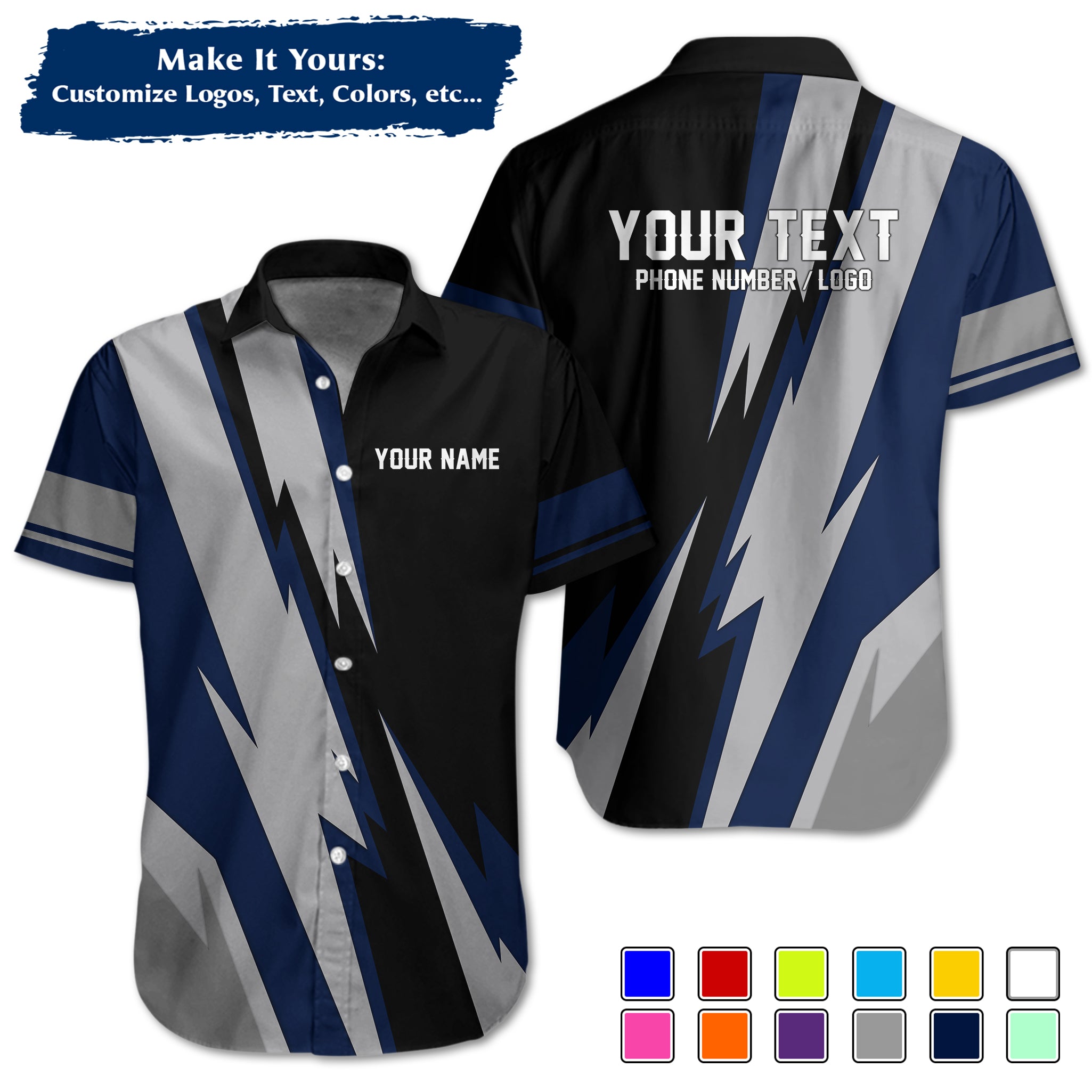 Custom Hawaiian Work Shirt for Auto Mechanics, Add Garage Logo, Name & Contact Info MCNHW08