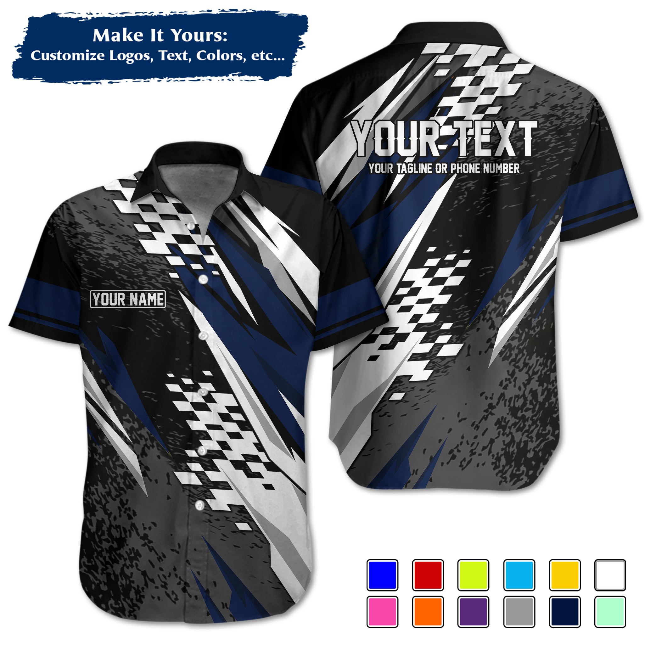 Custom Hawaiian Work Shirt for Race Team Crew Members, Add Team Logo, Name & Contact Info RCHW18