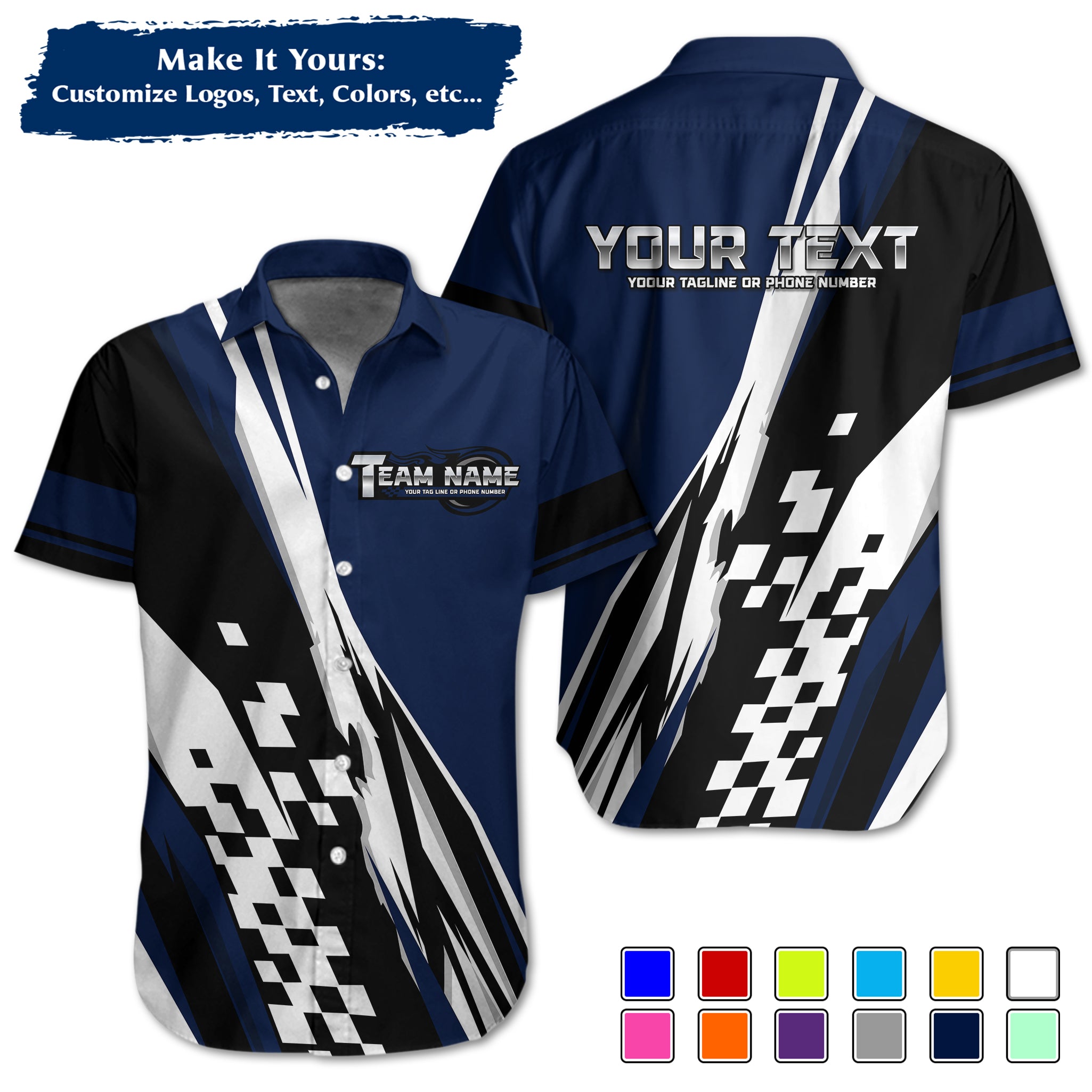 Custom Hawaiian Work Shirt for Race Team Crew Members, Add Team Logo, Name & Contact Info RCHW120